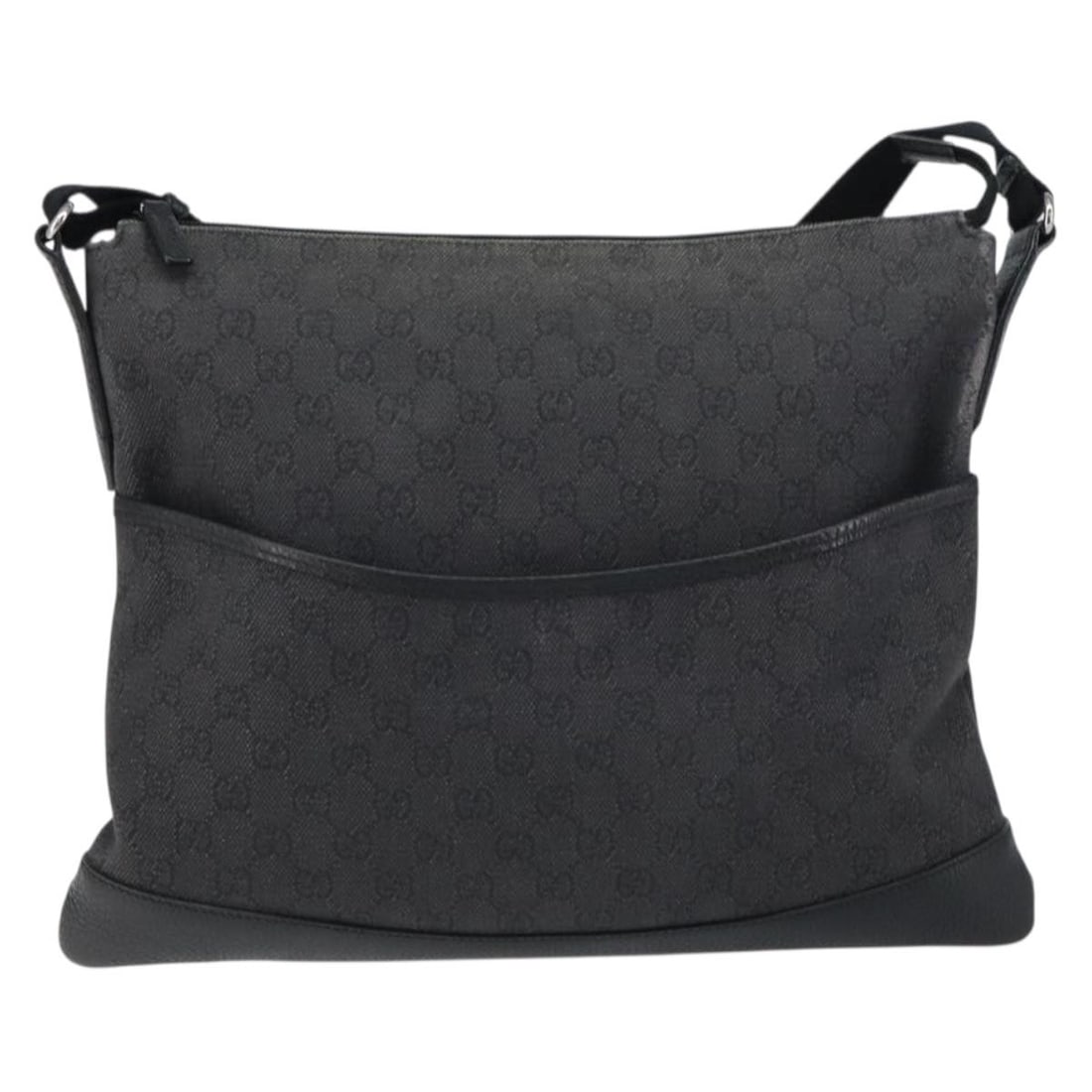 Gucci Zip Messenger Black Canvas Shoulder Bag Leather Trim: Gucci Zip Messenger Black Canvas Shoulder Bag Leather Trim Gucci Zip Messenger bag in black GG canvas with perforated leather trim. This unisex messenger bag was made in Italy and measures 37 cm x 29 
