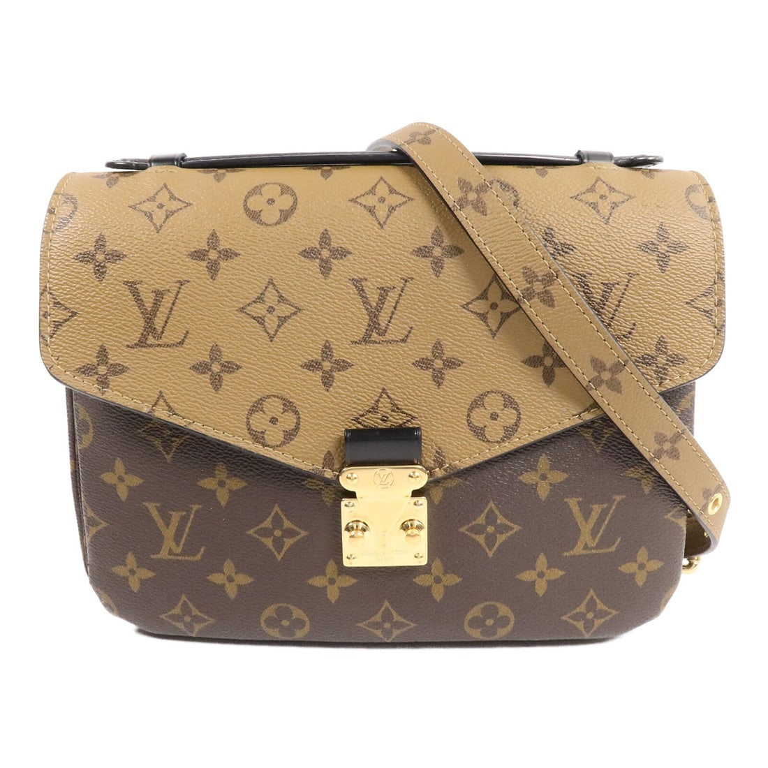 Louis Vuitton Pochette Metis M44876 2 Way Monogram Reverse Bag: Louis Vuitton Pochette Metis M44876 2 Way Monogram Reverse Bag Louis Vuitton Pochette Metis 2-way shoulder bag in brown Monogram Reverse PVC coated canvas. This women's bag features a structured silho