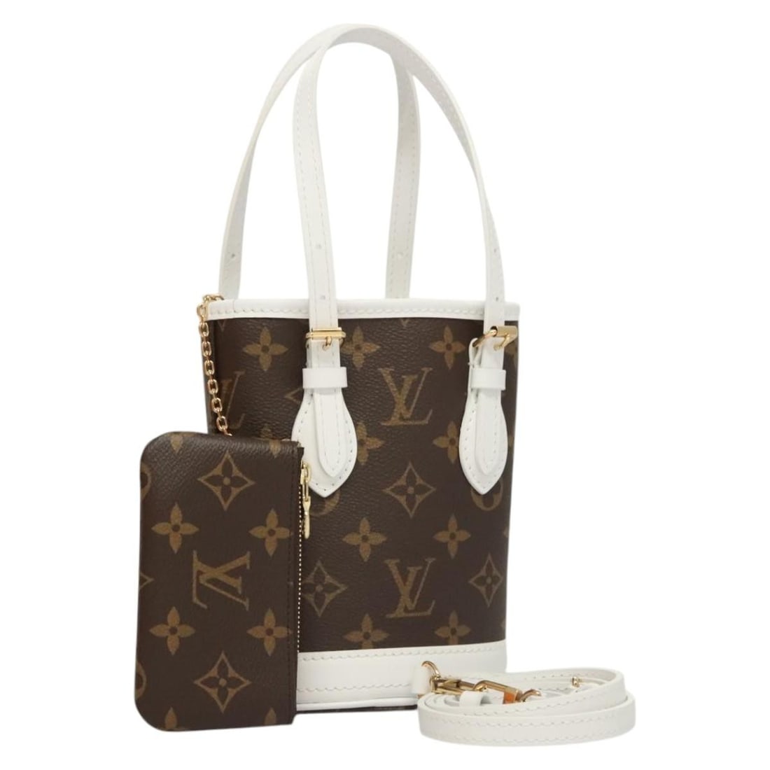 Louis Vuitton M81489 Nano Bucket Monogram Canvas Shoulder Bag: Louis Vuitton M81489 Nano Bucket Monogram Canvas Shoulder Bag Louis Vuitton Monogram Nano Bucket shoulder bag in monogram canvas, made in France. This women's bag includes a dust bag, item box, and po