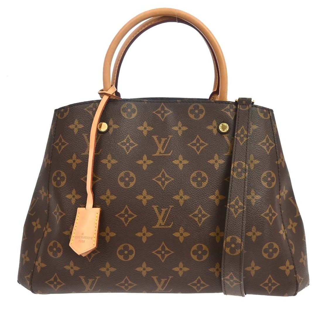 Louis Vuitton Montaigne MM Monogram 2way Top Handle Bag M41056: Louis Vuitton Montaigne MM Monogram 2way Top Handle Bag M41056 Louis Vuitton Monogram Montaigne MM 2way handbag in Monogram canvas and leather, made in Spain. It features a zip closure, top handle bag