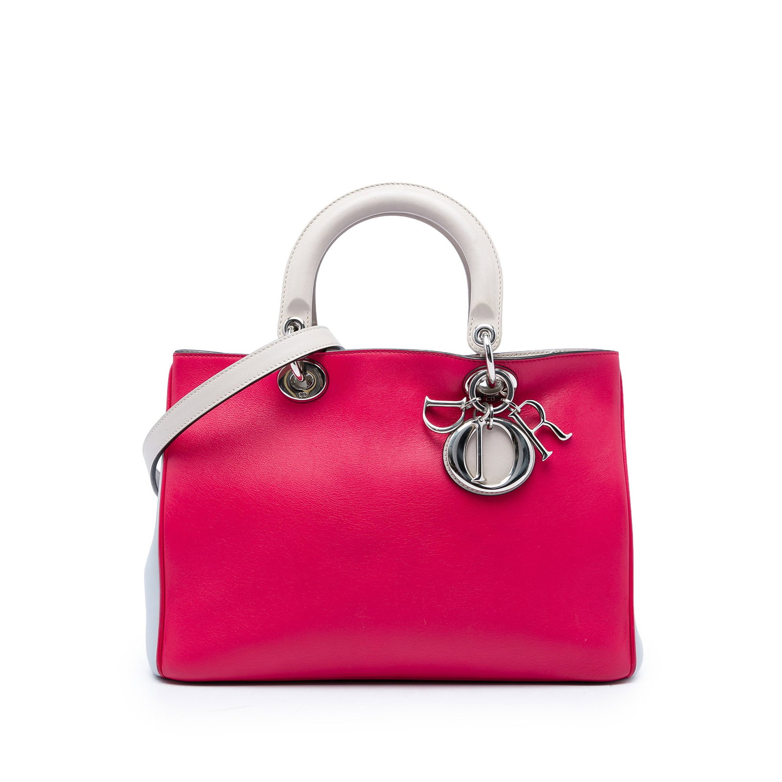 Dior Diorissimo Medium Leather Tote Bag Tricolor: Dior Diorissimo Medium Leather Tote Bag Tricolor This Diorissimo tote is crafted in tricolor calfskin leather and features flat top handles, a removable flat shoulder strap, an open top with magnetic 