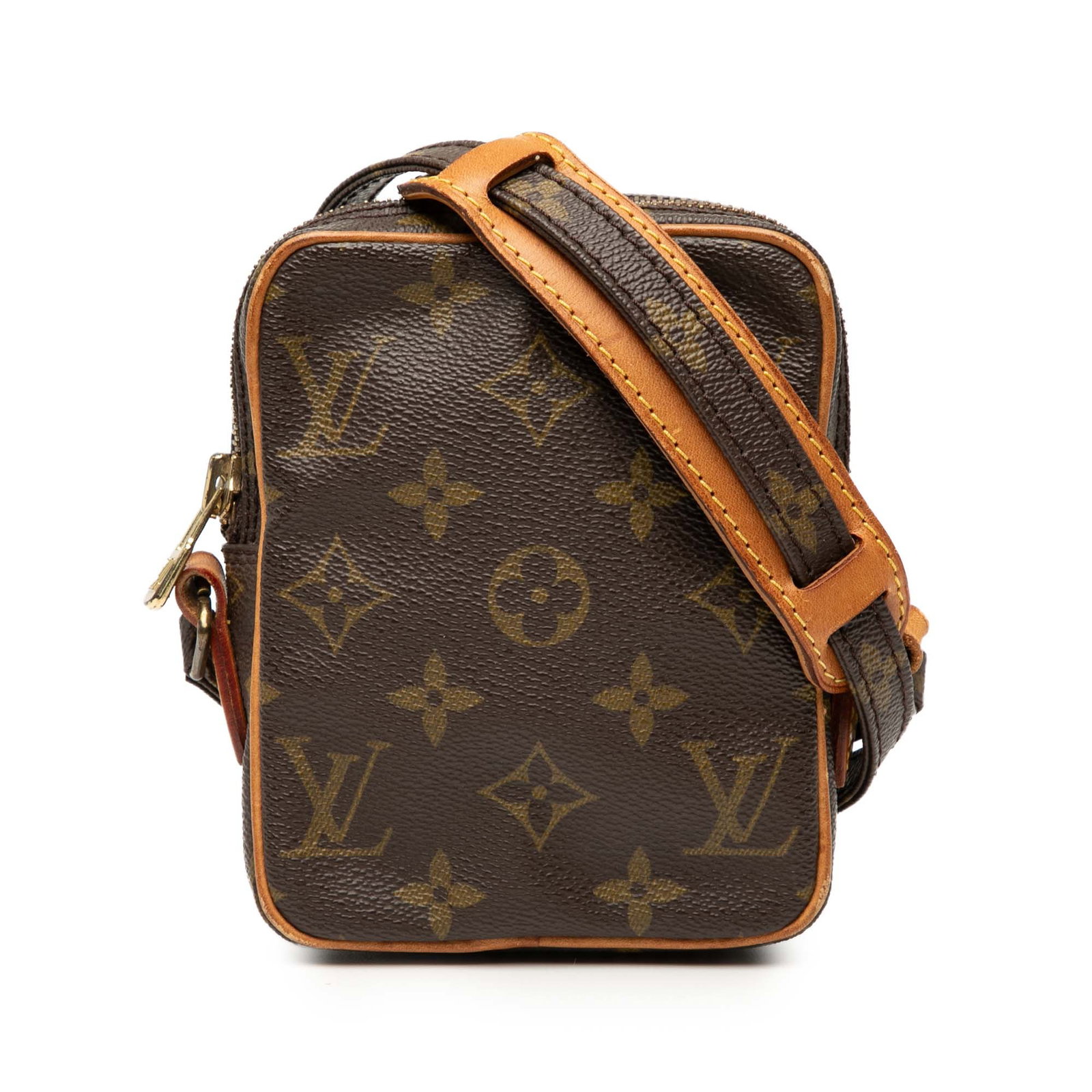 Louis Vuitton Monogram Mini Danube Bag with Vachetta Trim: Louis Vuitton Monogram Mini Danube Bag with Vachetta Trim The Louis Vuitton Monogram Mini Danube is a stylish bag crafted from durable monogram canvas with elegant vachetta leather trim. It features a