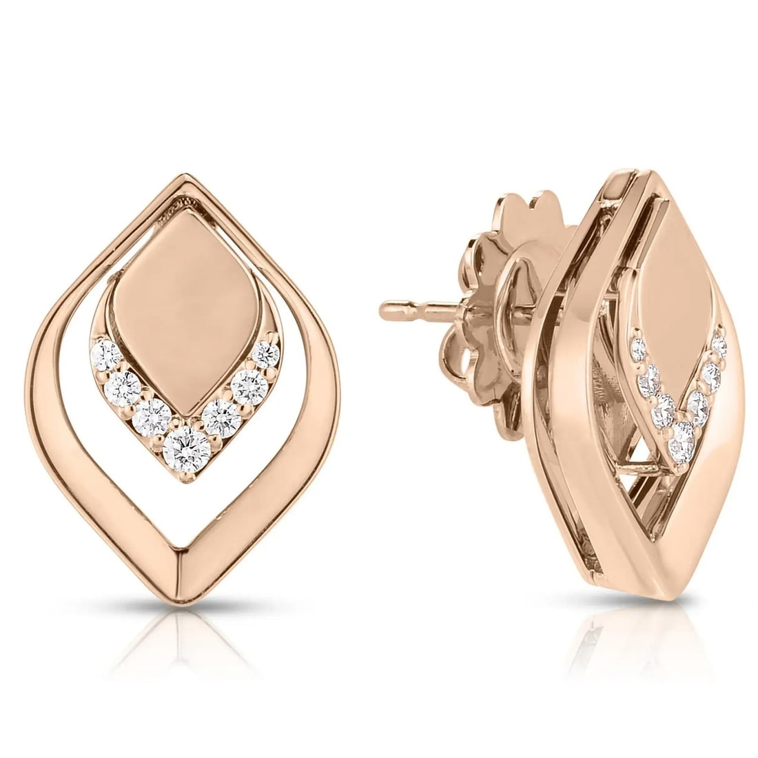 Roberto Coin 18K Rose Gold Petals Diamond Stud Earrings: Roberto Coin 18K Rose Gold Petals Diamond Stud Earrings These Roberto Coin Petals stud earrings are crafted in 18k rose gold and feature a geometric design that highlights fine Italian craftsmanship. 