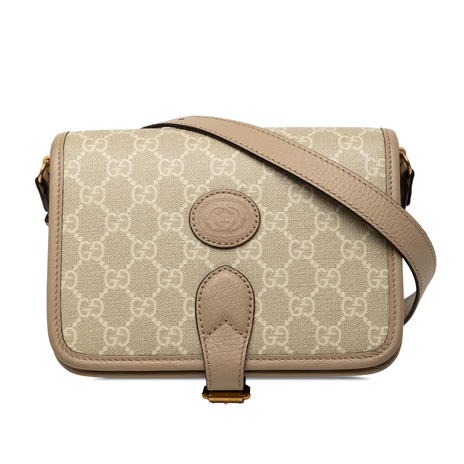 Gucci Mini GG Supreme Crossbody Bag with Interlocking G: Gucci Mini GG Supreme Crossbody Bag with Interlocking G Gucci Mini GG Supreme Interlocking G Crossbody bag crafted with a coated canvas body and leather trim. It features an adjustable leather shoulde