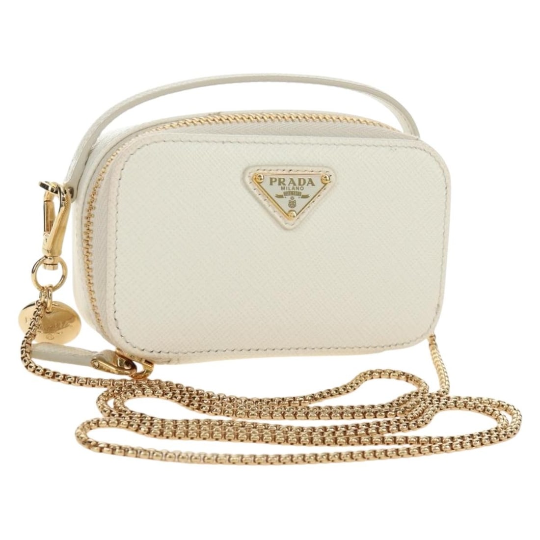PRADA Saffiano Leather Mini Shoulder Bag White Gold Chain (1 of 18)