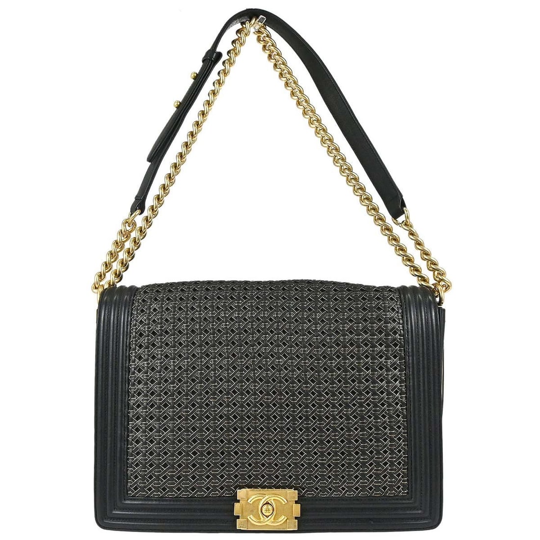 CHANEL Boy Large Black Lambskin Shoulder Bag Single Chain: CHANEL Boy Large Black Lambskin Shoulder Bag Single Chain Black Chanel Boy large shoulder bag in lambskin with a square shape, push-lock closure, silver-tone hardware, and a chain strap. It features a