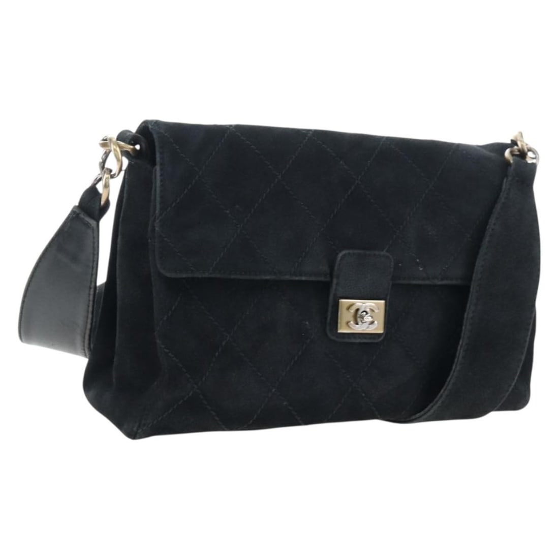 CHANEL Wild Stitch Matelasse Suede Shoulder Bag Black Gold Tone CC: CHANEL Wild Stitch Matelasse Suede Shoulder Bag Black Gold Tone CC Chanel Wild Stitch Matelasse shoulder bag in black suede with gold-tone CC detailing. Made in France, this women's shoulder bag shows