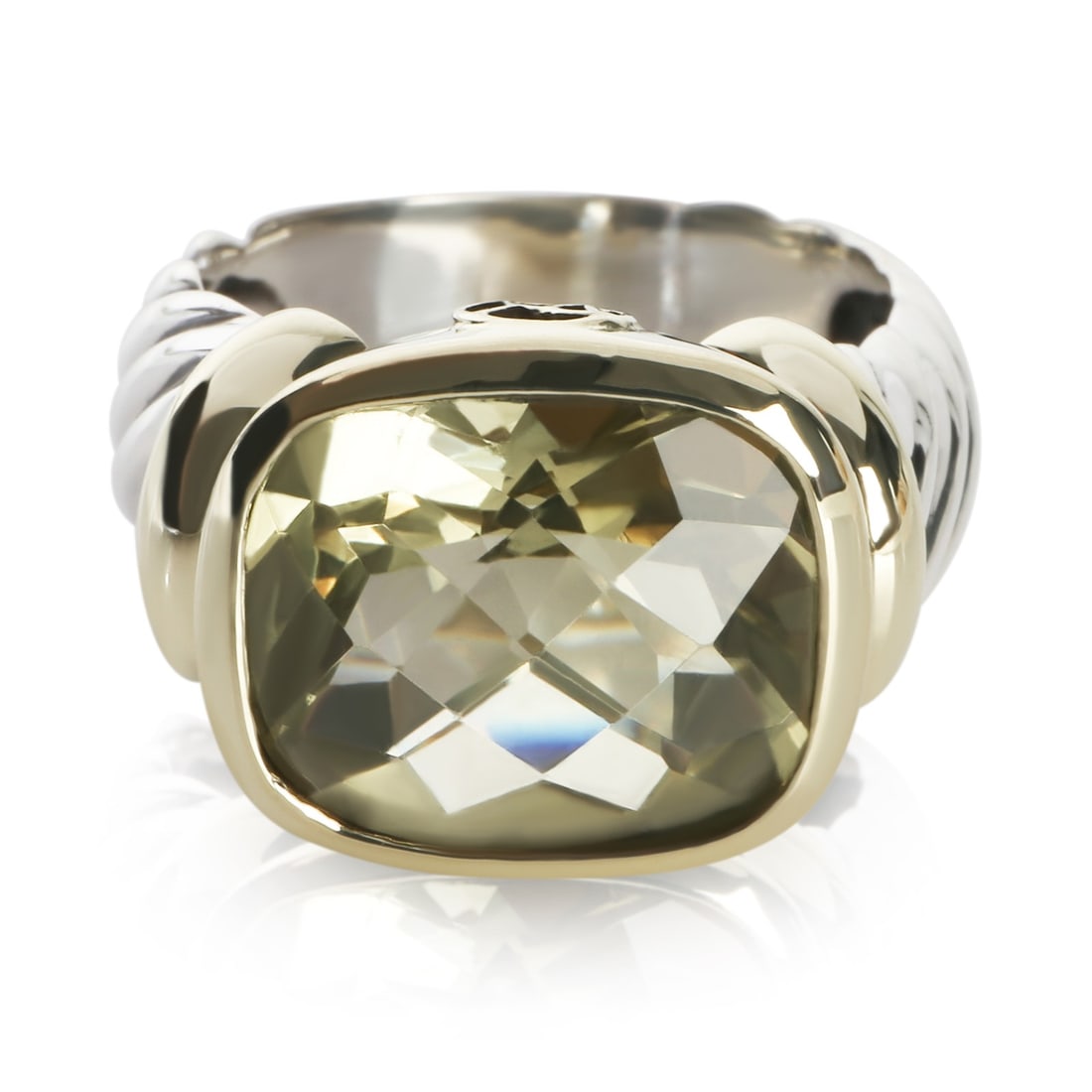 David Yurman Noblesse Quartz Ring 14k Gold Sterling Silver Size 7: David Yurman Noblesse Quartz Ring 14k Gold Sterling Silver Size 7 David Yurman Noblesse ring crafted in yellow gold and sterling silver with a quartz main stone. This pre-owned women's ring features t