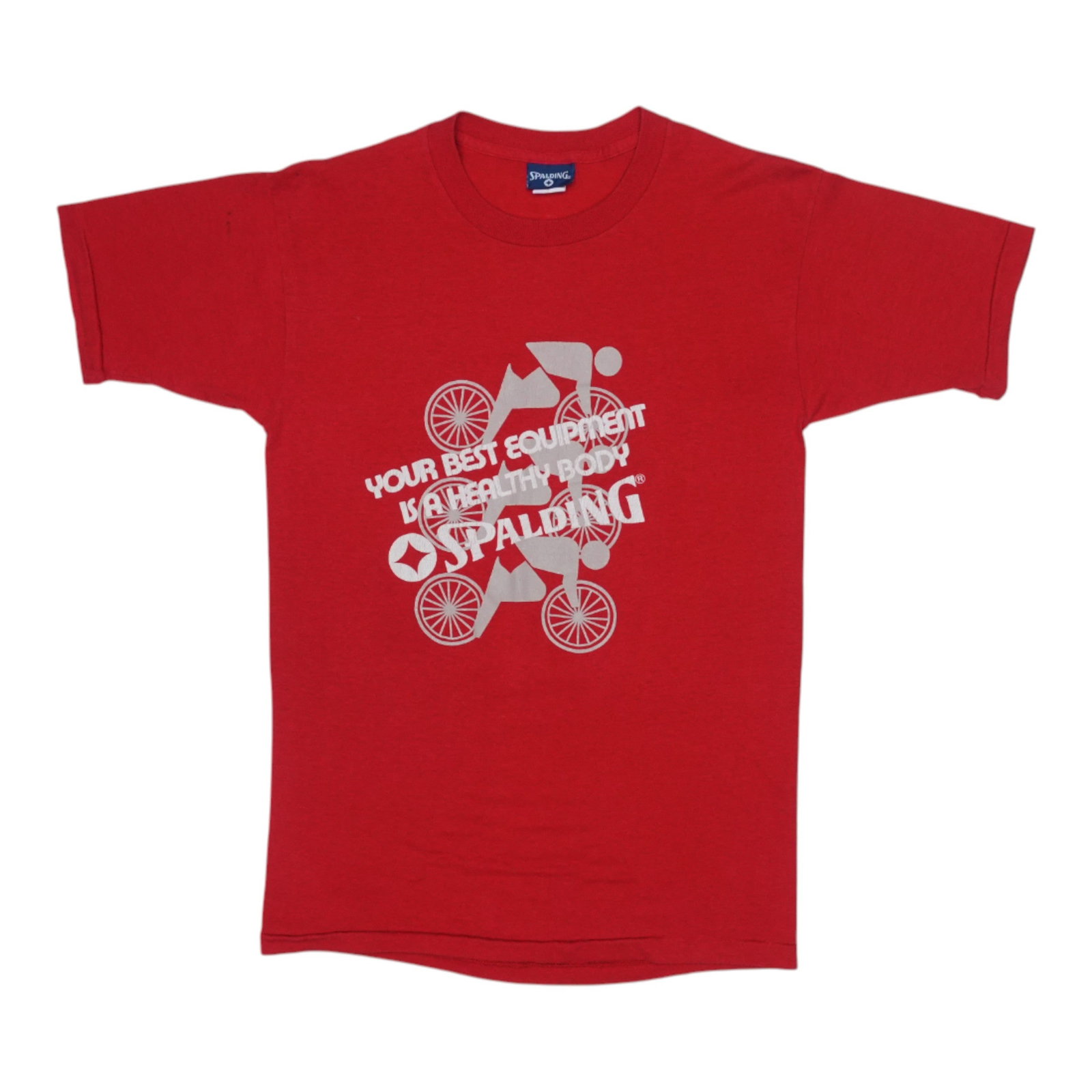 Spalding Healthy Body red T shirt Large 1980s vintage: Spalding Healthy Body red T shirt Large 1980s vintage Authentic original vintage 1980s Healthy Body Spalding shirt in red. This is a true vintage piece, not a modern reproduction. It has no back graph