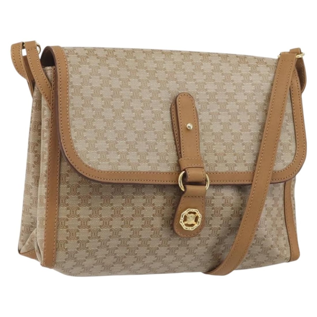 CELINE Macadam PVC Leather Shoulder Bag Beige Gold Tone: CELINE Macadam PVC Leather Shoulder Bag Beige Gold Tone Authentic CELINE Macadam shoulder bag in beige PVC leather with gold-tone accents. Made in Italy, this women's shoulder bag features the Macadam