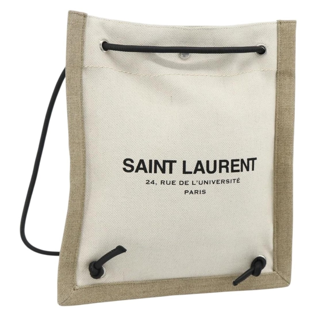 SAINT LAURENT Canvas Shoulder Bag Silver Beige Italy: SAINT LAURENT Canvas Shoulder Bag Silver Beige Italy Saint Laurent shoulder bag in silver and beige canvas with a compact silhouette and shoulder strap. Made in Italy, this women's bag is offered with