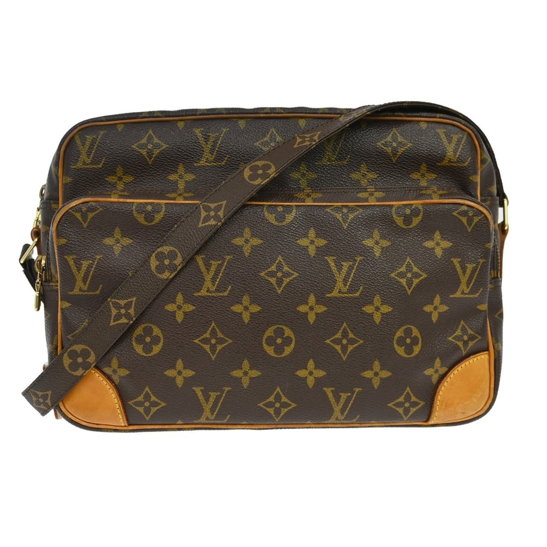 Louis Vuitton Nile Monogram Canvas Crossbody Bag M45244: Louis Vuitton Nile Monogram Canvas Crossbody Bag M45244 Vintage Louis Vuitton Nile crossbody shoulder bag in brown Monogram canvas and leather, made in France. It features a buckle closure, a crossbod