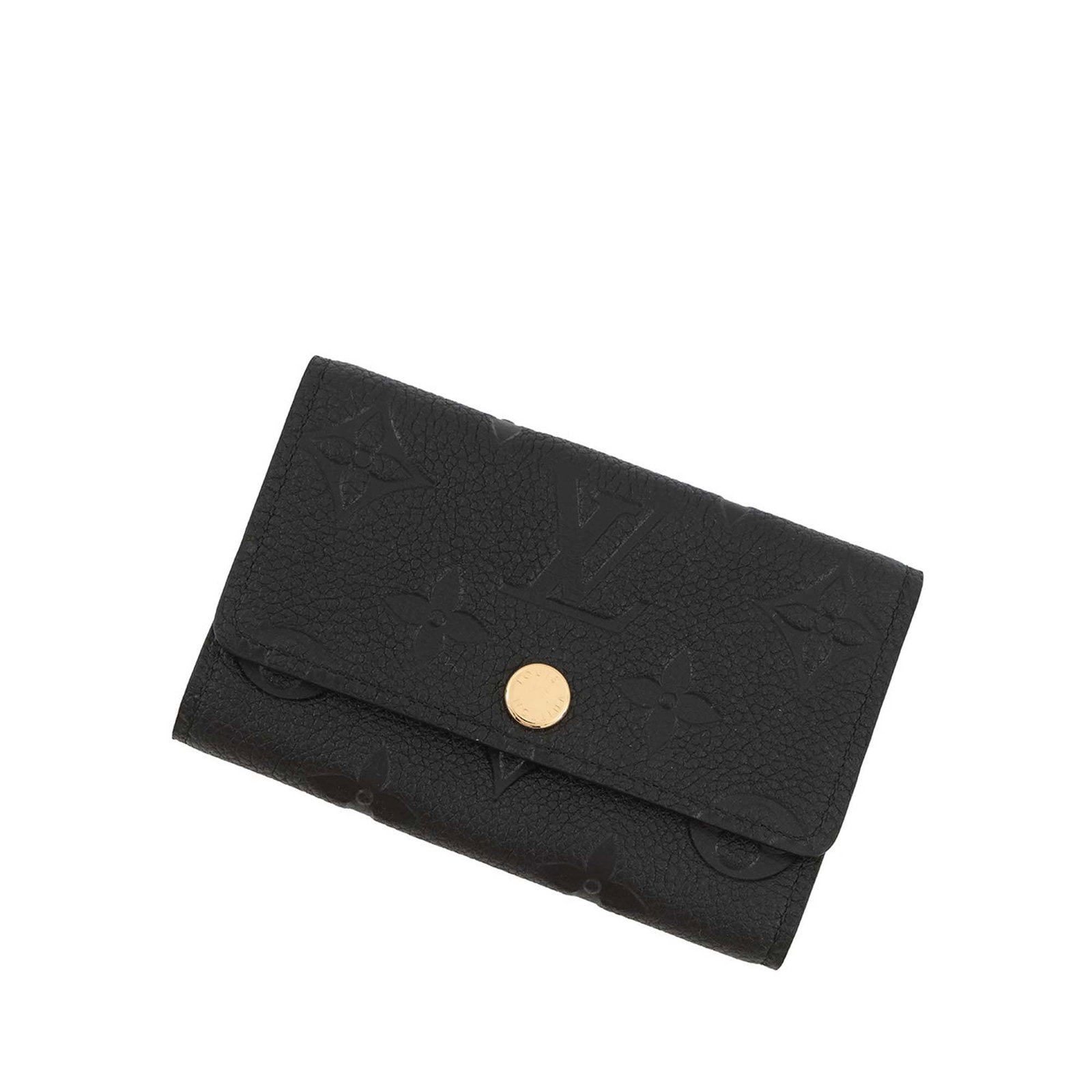 Louis Vuitton Monogram Empreinte Leather Key Holder 6 Hooks: Louis Vuitton Monogram Empreinte Leather Key Holder 6 Hooks Louis Vuitton Monogram Empreinte 6 Key Holder in black leather with a snap button closure and six key holders. Includes one dust bag. Condit