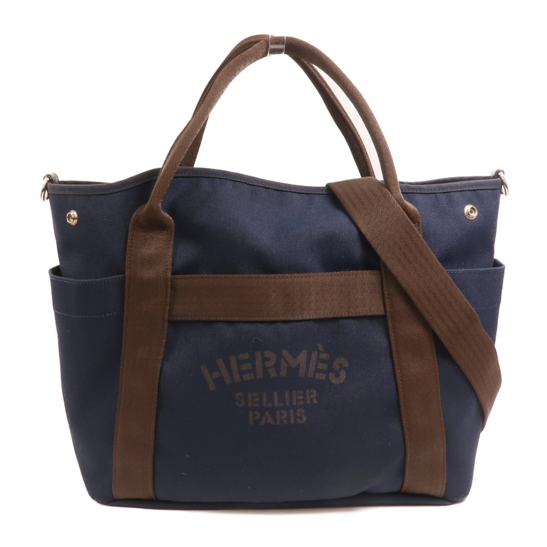 Hermes Grooming 2 Way Shoulder Bag Canvas Blue Navy Feu (1 of 18)