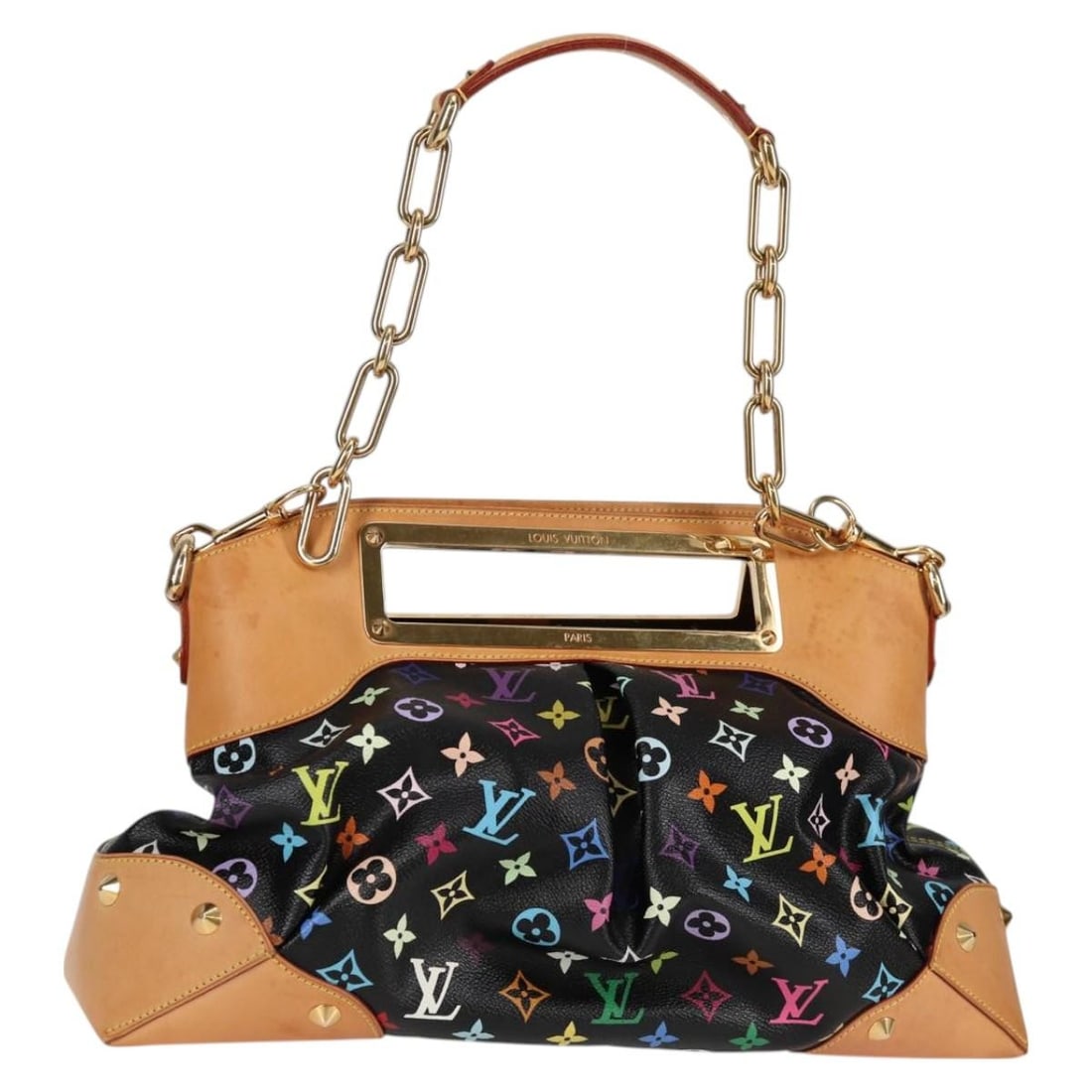Louis Vuitton Judy GM 2way Shoulder Bag Monogram Multicolor Black M40254: Louis Vuitton Judy GM 2way Shoulder Bag Monogram Multicolor Black M40254 Louis Vuitton Judy GM 2way shoulder bag in Monogram Multicolor Canvas with a black exterior. Made in France, this women's bag i