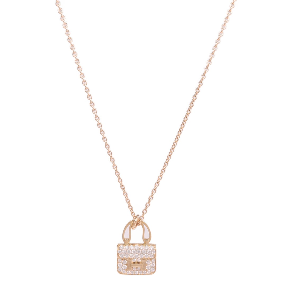 Hermes Amulettes Constance Diamond Pendant Necklace 18K Rose Gold: Hermes Amulettes Constance Diamond Pendant Necklace 18K Rose Gold Hermes Amulettes Constance pendant necklace featuring K18PG (rose gold) and diamond details. It is a women's necklace made in France a