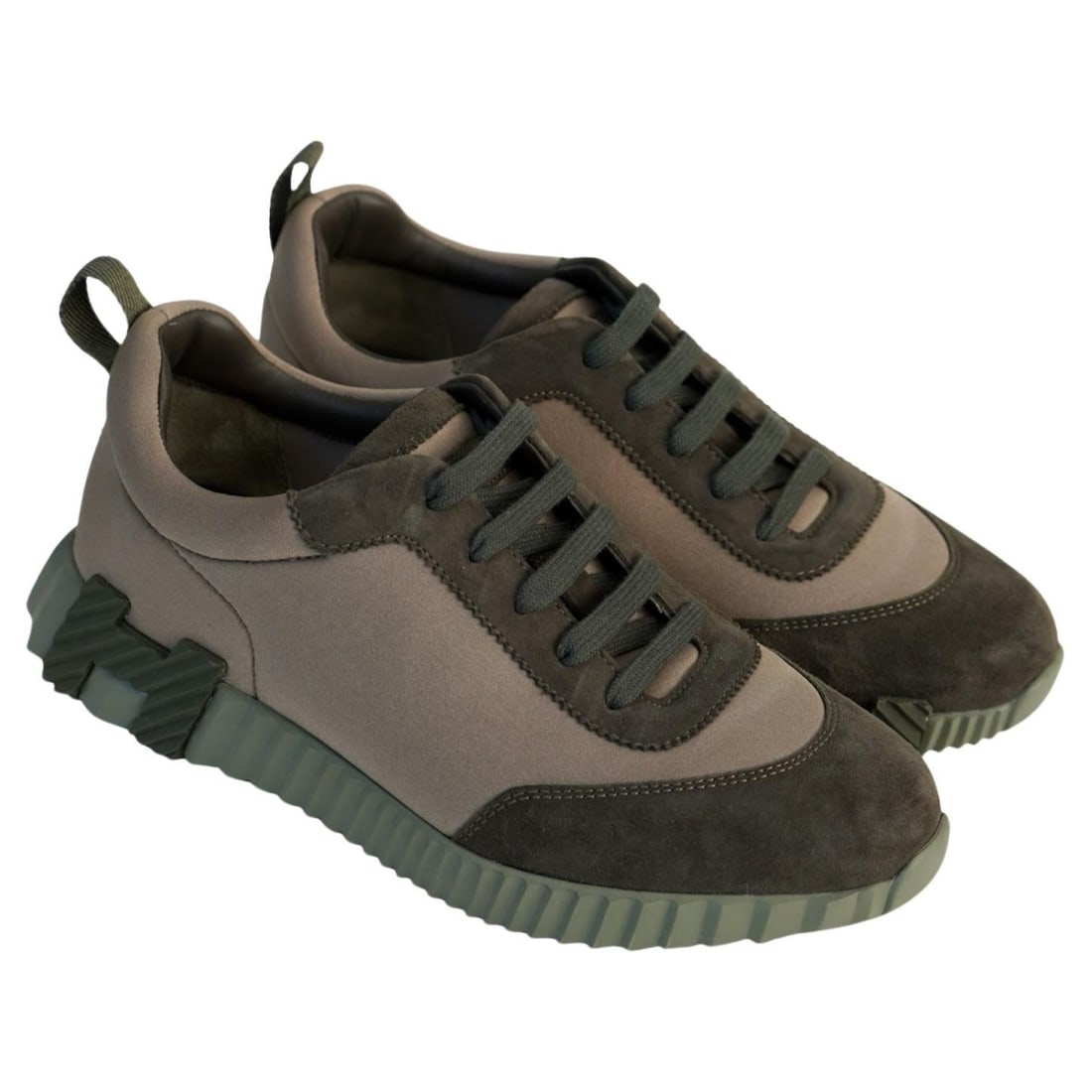 Hermes Bouncing green low top sneakers technical jersey suede goatskin (1 of 12)