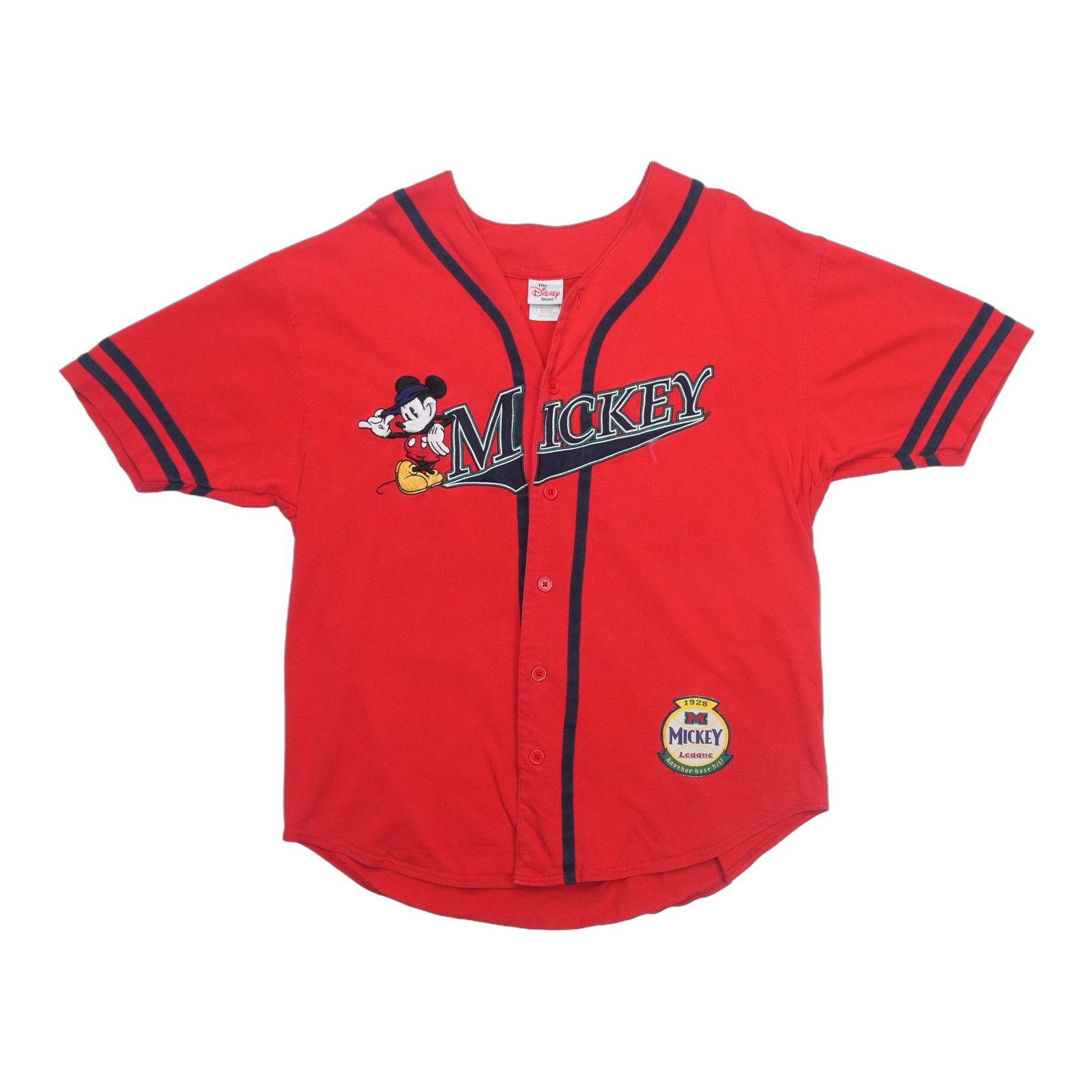 Disney Mickey Mouse Baseball Jersey Red Cotton Large 1990s: Disney Mickey Mouse Baseball Jersey Red Cotton Large 1990s Authentic vintage Mickey Mouse Disney baseball jersey from the 1990s. This original single-stitch shirt is not a modern reproduction. It is i