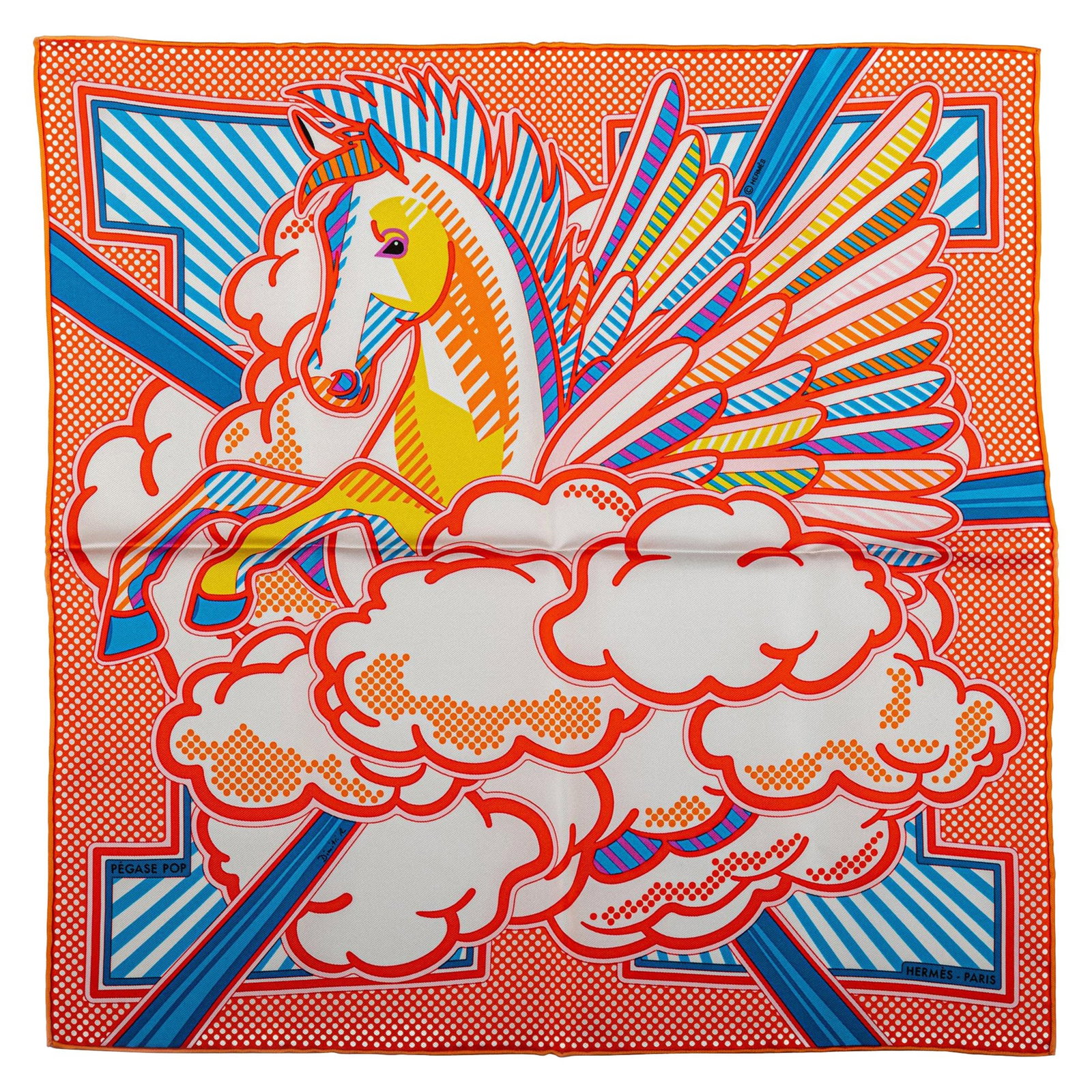 Hermes Limited Edition Pegase Silk Scarf by Dimitri Rybaltchenko Orange: Hermes Limited Edition Pegase Silk Scarf by Dimitri Rybaltchenko Orange Discover the exquisite Hermes New Pegase Silk Gavroche Scarf in a striking orange hue. This luxurious silk scarf, designed by Di