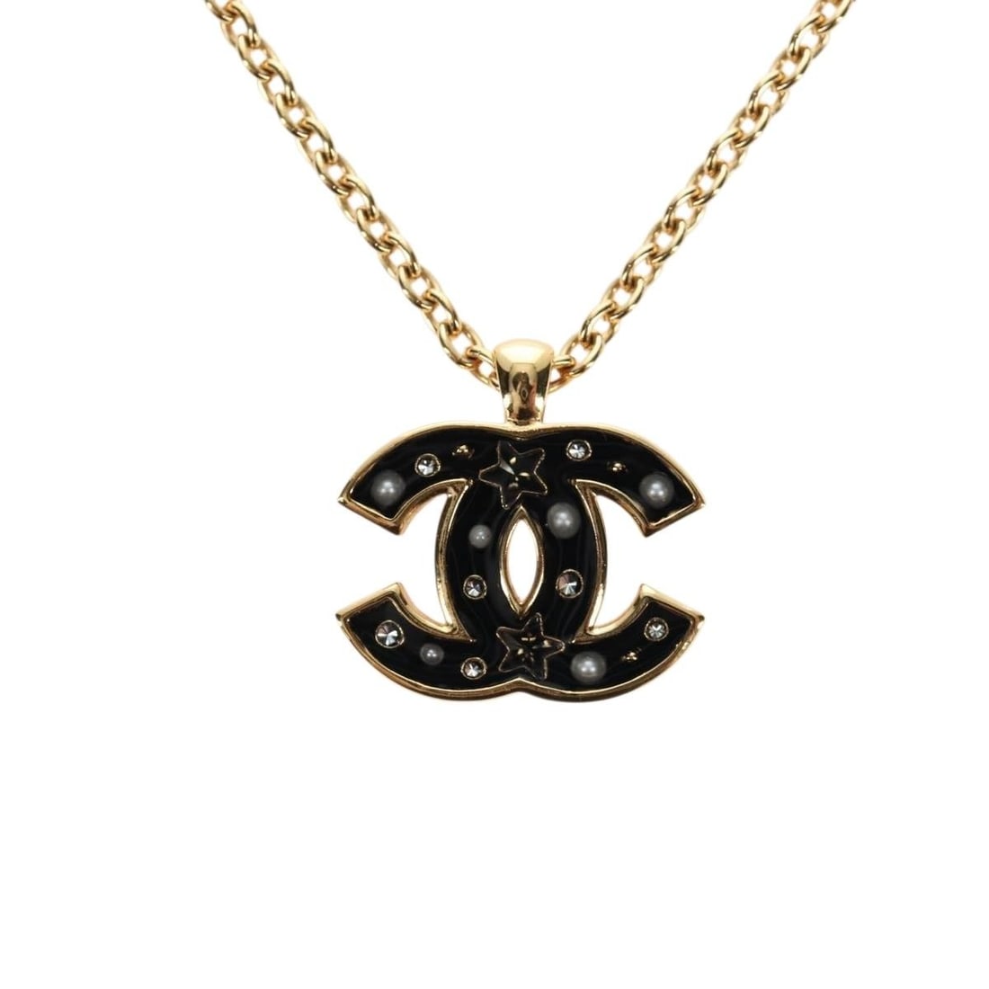CHANEL CC Coco Mark Gold Tone Metal Necklace France: CHANEL CC Coco Mark Gold Tone Metal Necklace France Chanel Coco Mark necklace for women in gold-tone metal. Made in France, this necklace comes with its item box. Condition is excellent overall, with 