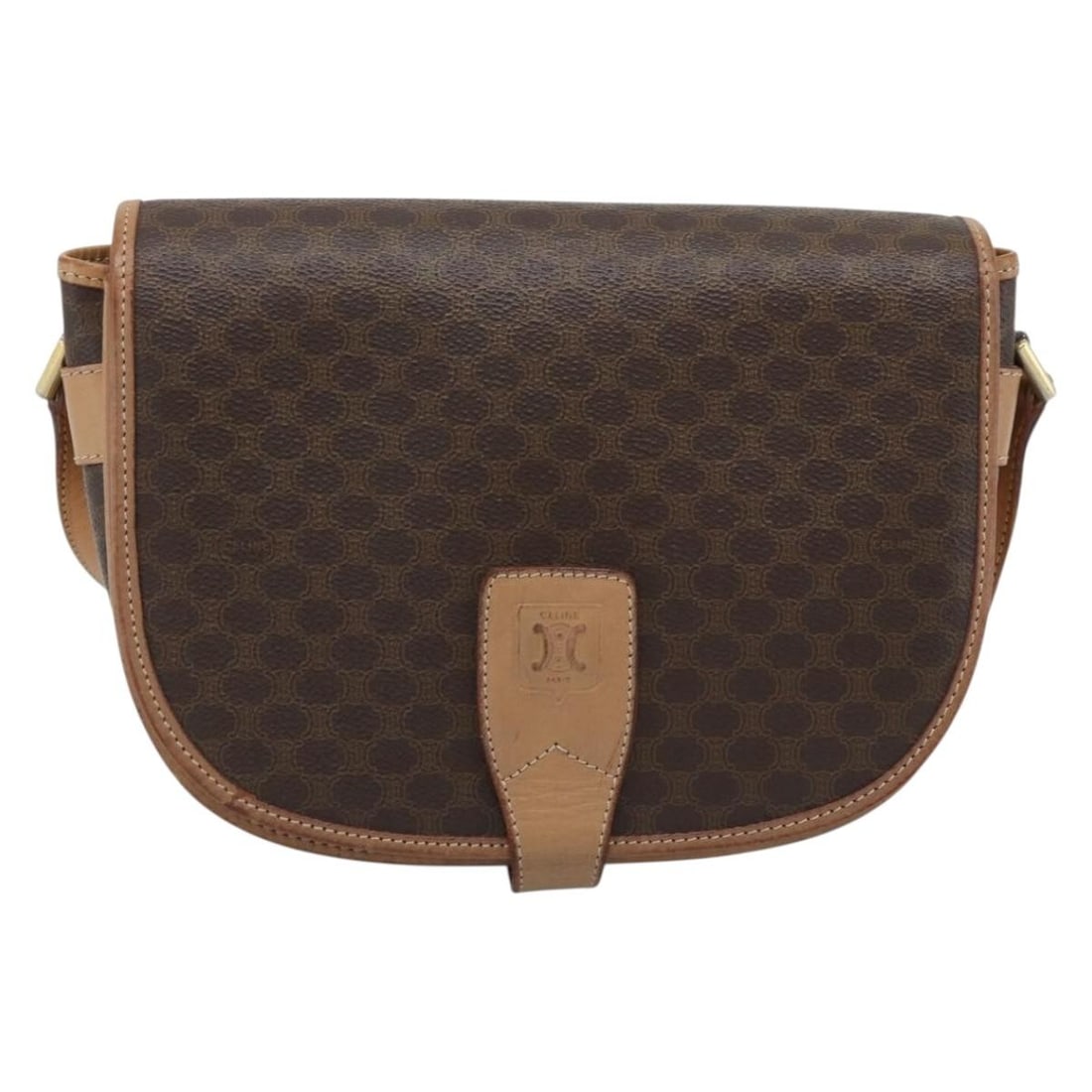 Celine Vintage Macadam Brown Canvas Leather Bag: Celine Vintage Macadam Brown Canvas Leather Bag Vintage Celine Macadam bag in brown canvas. This piece shows overall good condition with visible signs of prior use, including light rubbing, light stai