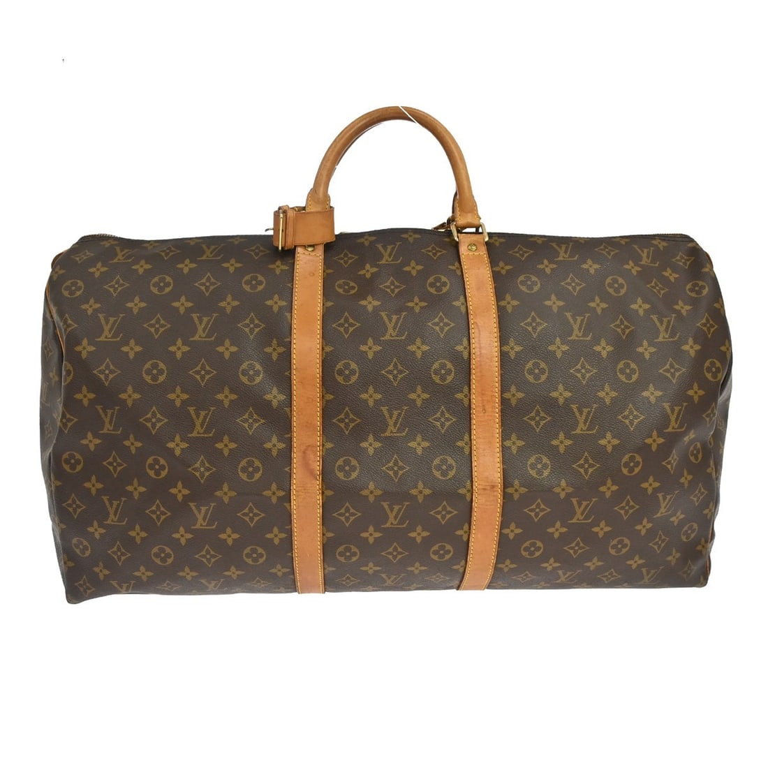 Louis Vuitton Keepall 60 Monogram Duffle Bag M41422 France: Louis Vuitton Keepall 60 Monogram Duffle Bag M41422 France Vintage Louis Vuitton Keepall 60 travel handbag in Monogram canvas and leather with double handles and zip closure. This extra large duffle-s