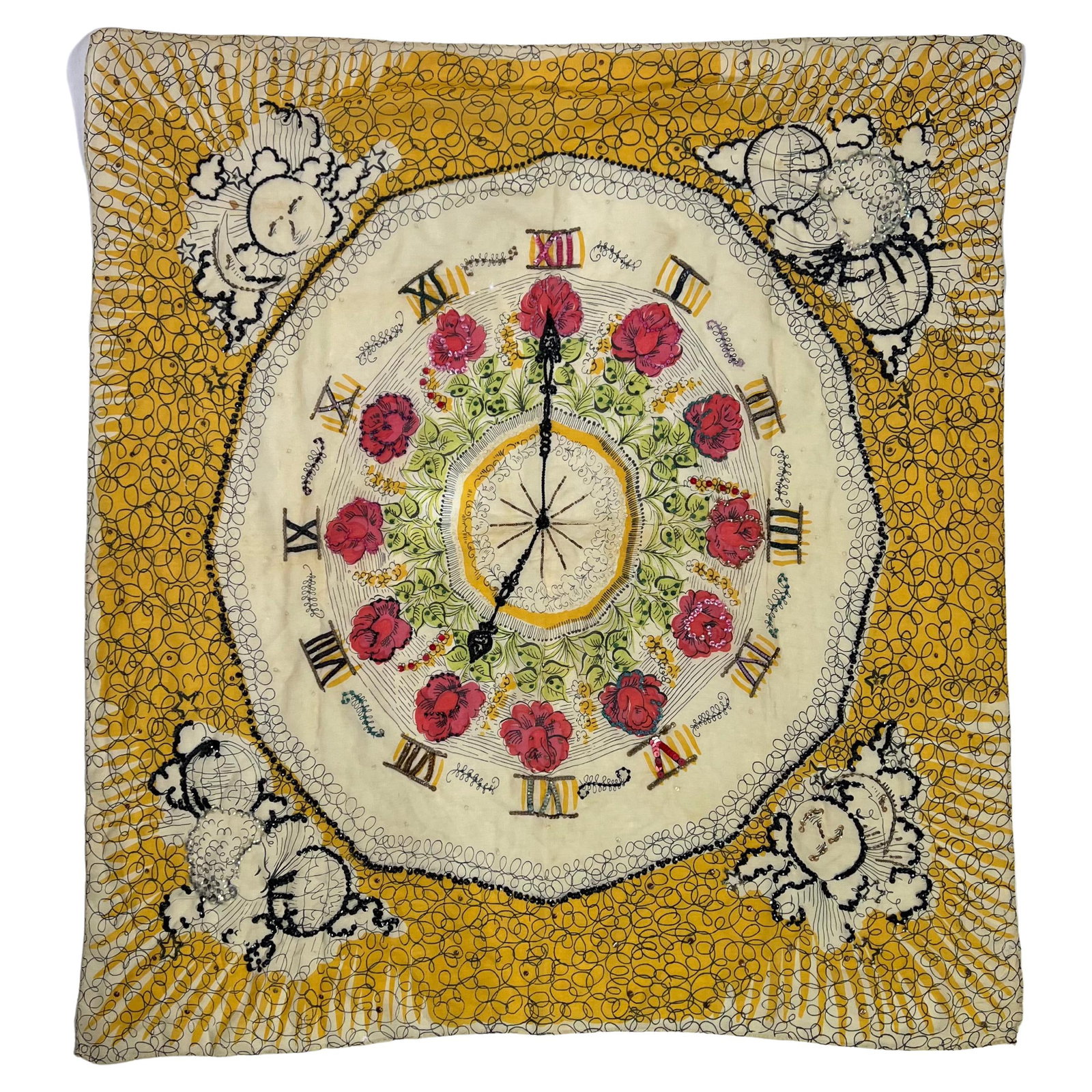 32 in Silk Scarf in Yellow with Sequins Celestial Floral Print (1 of 12)
