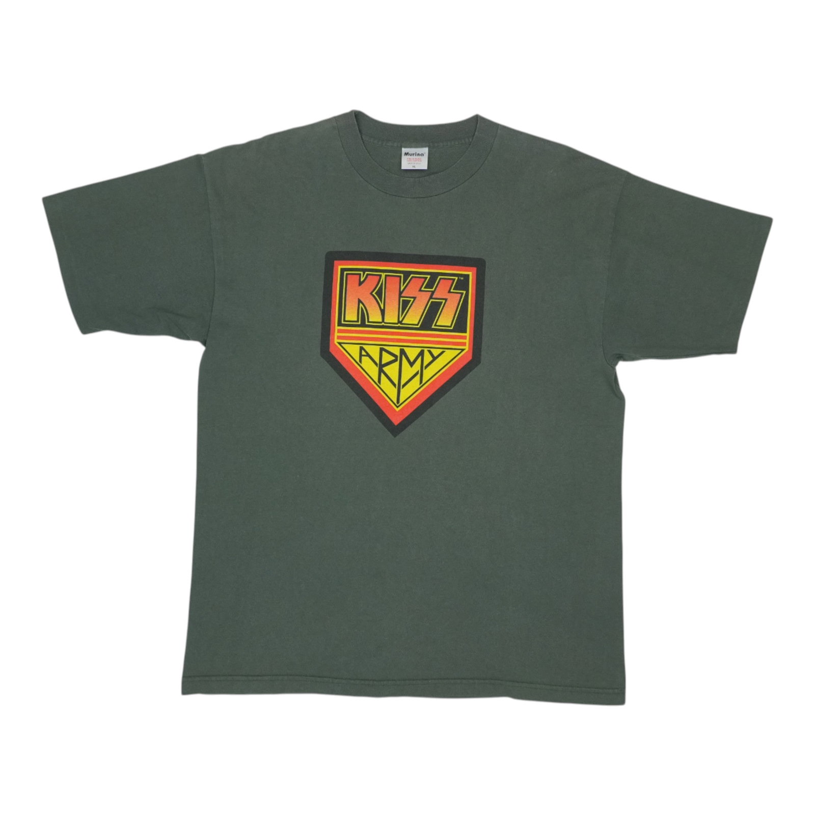 Vintage 1996 Kiss Army Green Cotton T Shirt XL: Vintage 1996 Kiss Army Green Cotton T Shirt XL Authentic original vintage 1996 Kiss Army shirt with front and back graphics. This true vintage piece is not a modern reproduction and is in excellent co