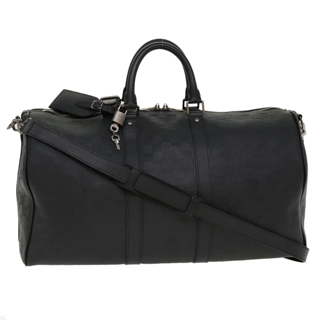 Louis Vuitton N41145 Keepall Bandouliere 45 Damier Infini Boston Bag: Louis Vuitton N41145 Keepall Bandouliere 45 Damier Infini Boston Bag Louis Vuitton Damier Infini Keepall Bandouliere 45 Boston Bag in black Damier Infini leather, made in France. This women's bag feat