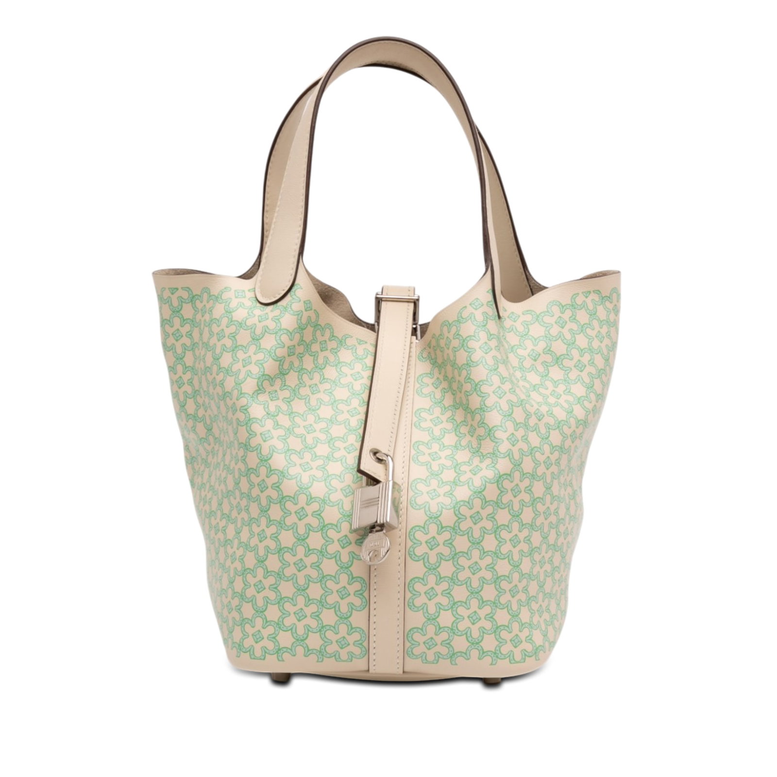 Hermes Picotin Lock 18 Lucky Daisy Swift Leather Bag: Hermes Picotin Lock 18 Lucky Daisy Swift Leather Bag Hermes Lucky Daisy Picotin Lock 18 bag crafted in Swift leather with a white and green colorway. This open-top design features flat leather handles