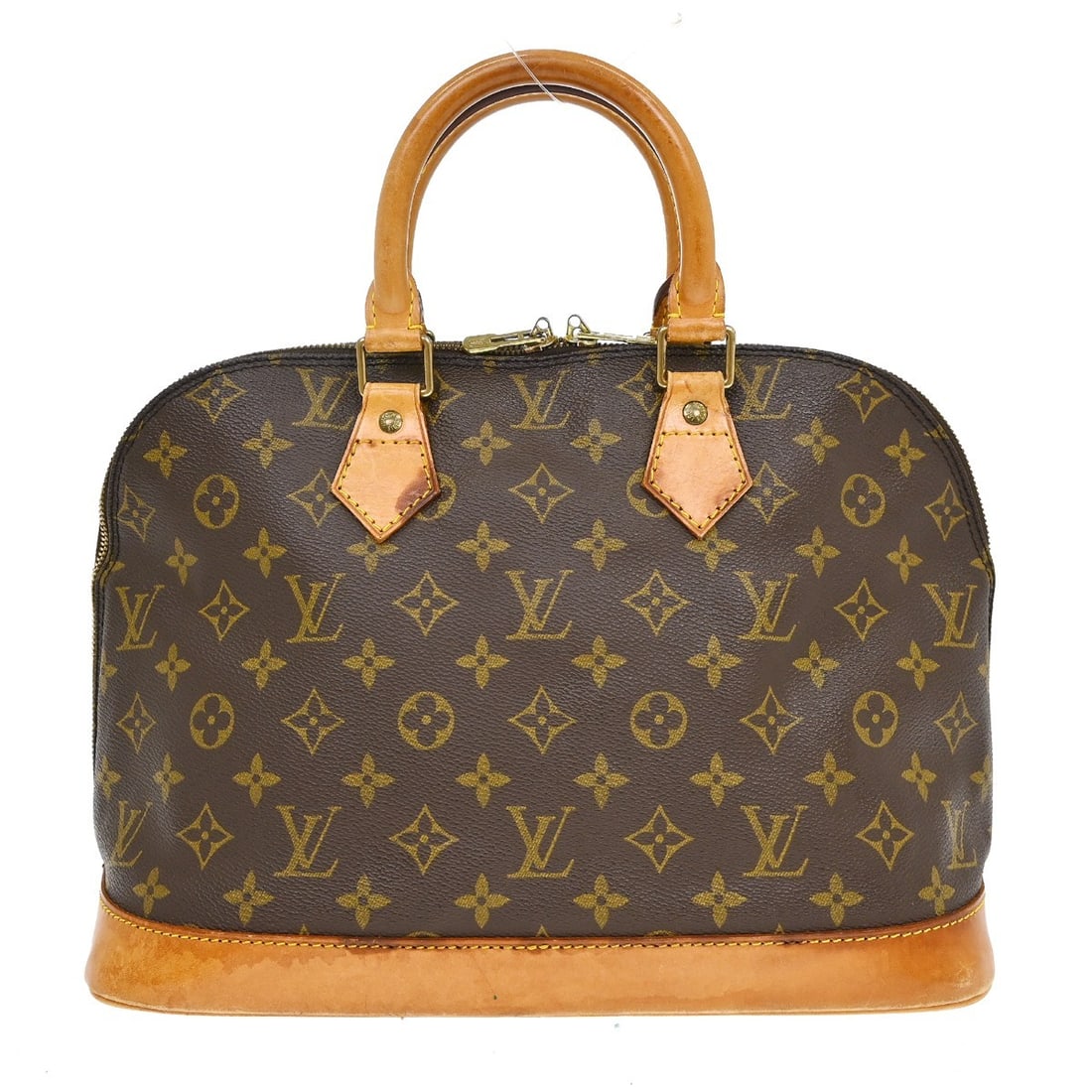 Louis Vuitton Alma Monogram Canvas Handbag M51130 Brown: Louis Vuitton Alma Monogram Canvas Handbag M51130 Brown Vintage Louis Vuitton Alma handbag in Monogram canvas with leather trim and double handles. This medium handbag features a zip closure, brown li