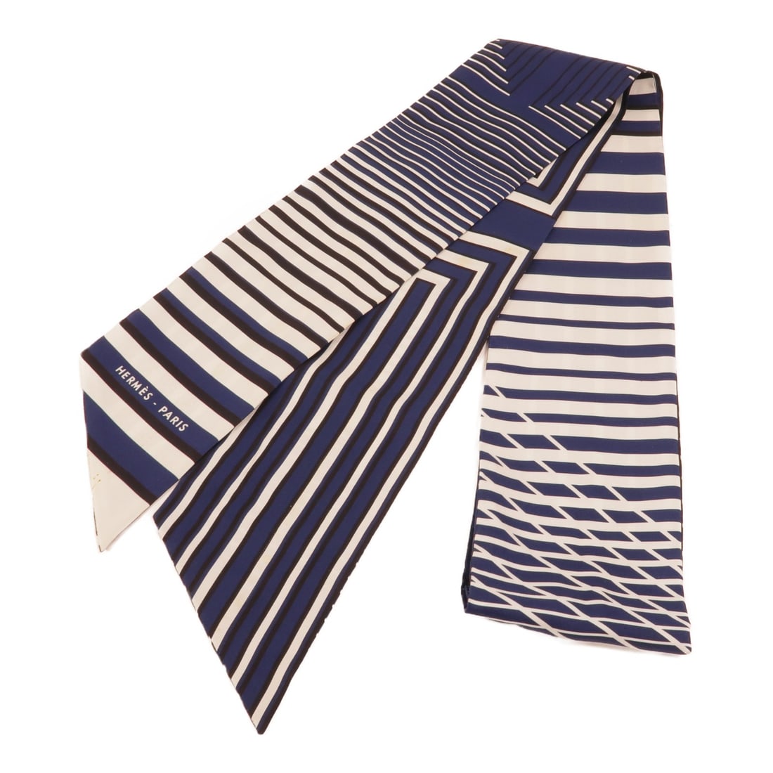 HERMES Maxi Twilly Silk Scarf Black Navy White (1 of 11)