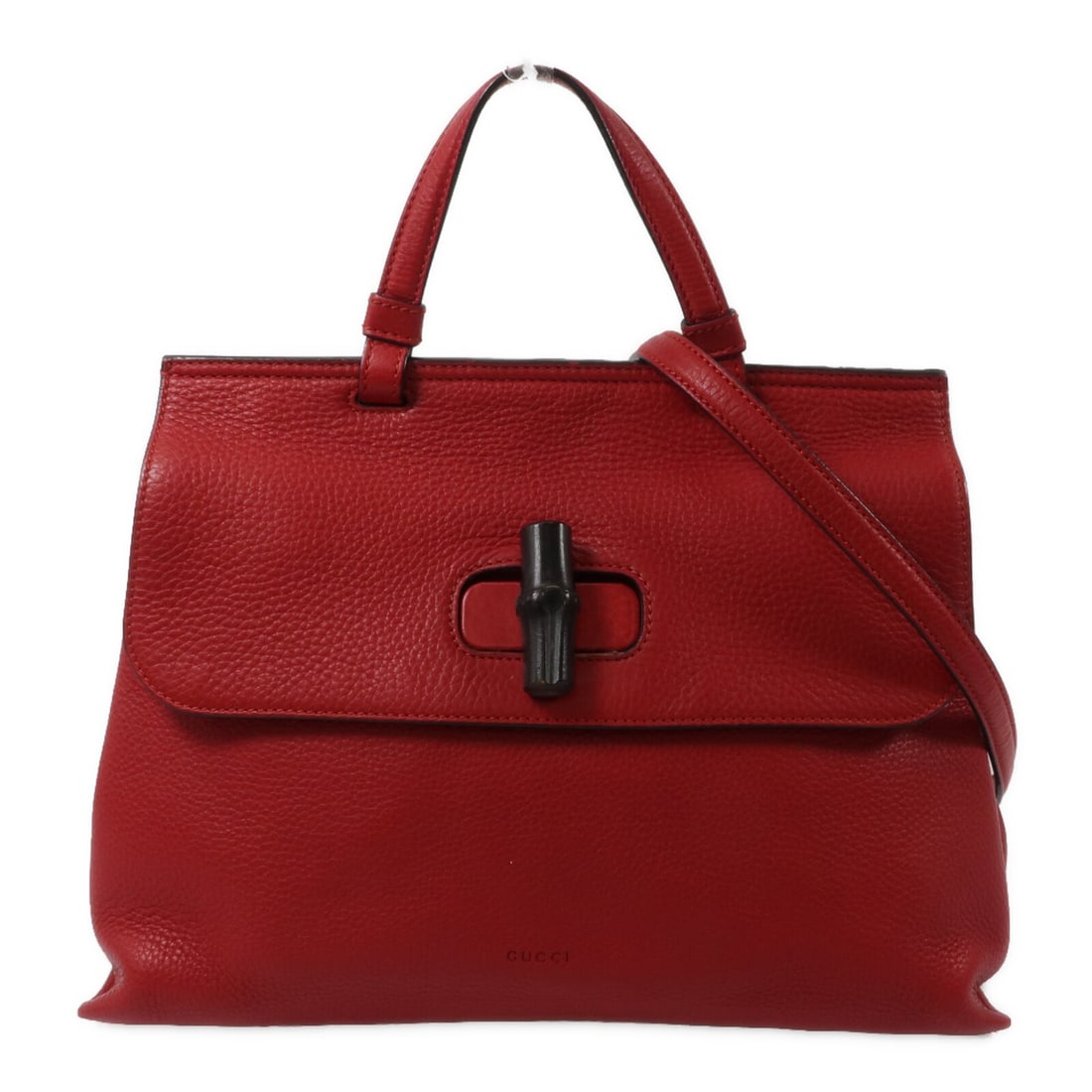 GUCCI Bamboo Daily 2way Shoulder Bag Red Calfskin 392013: GUCCI Bamboo Daily 2way Shoulder Bag Red Calfskin 392013 Gucci Bamboo Daily 2-way shoulder bag in red calfskin leather. This women's bag features a turn-lock closure, dual carry options, and an interi