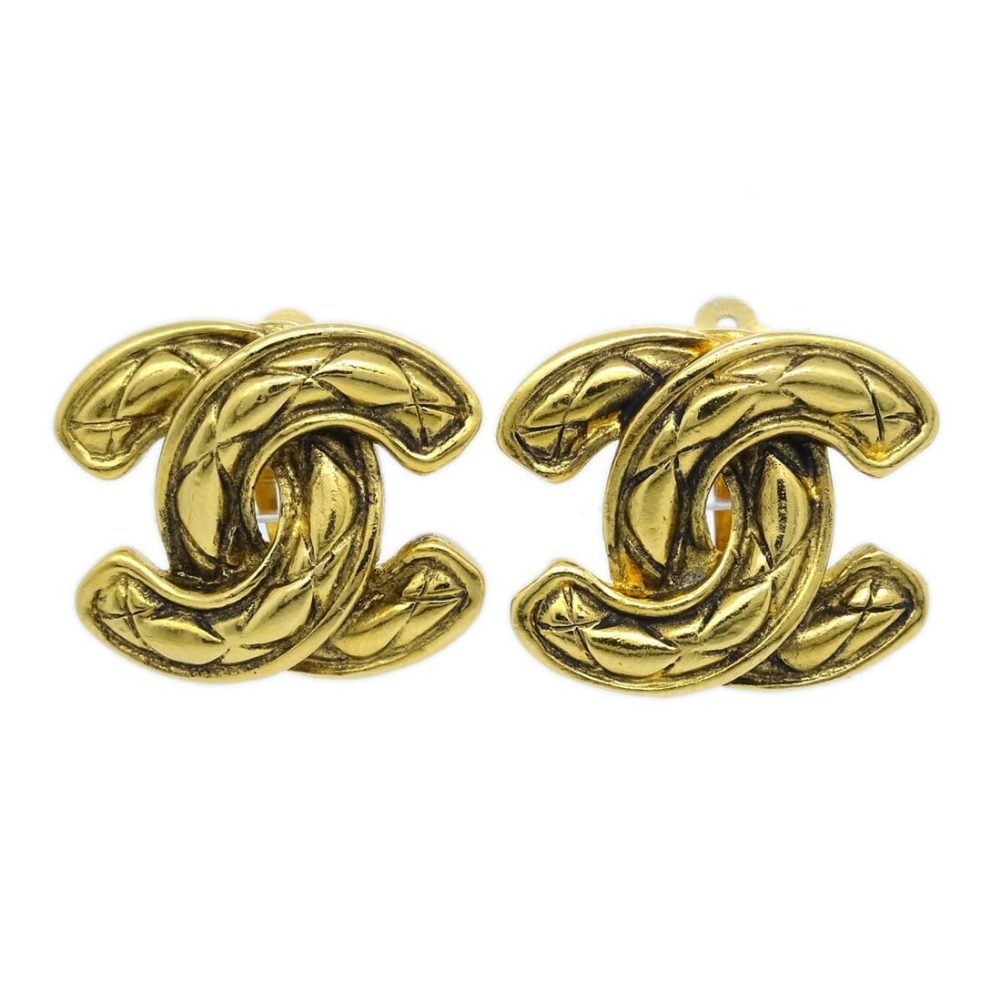 Chanel CC Clip-On Logo Earrings Gold Tone 2433 (1 of 4)