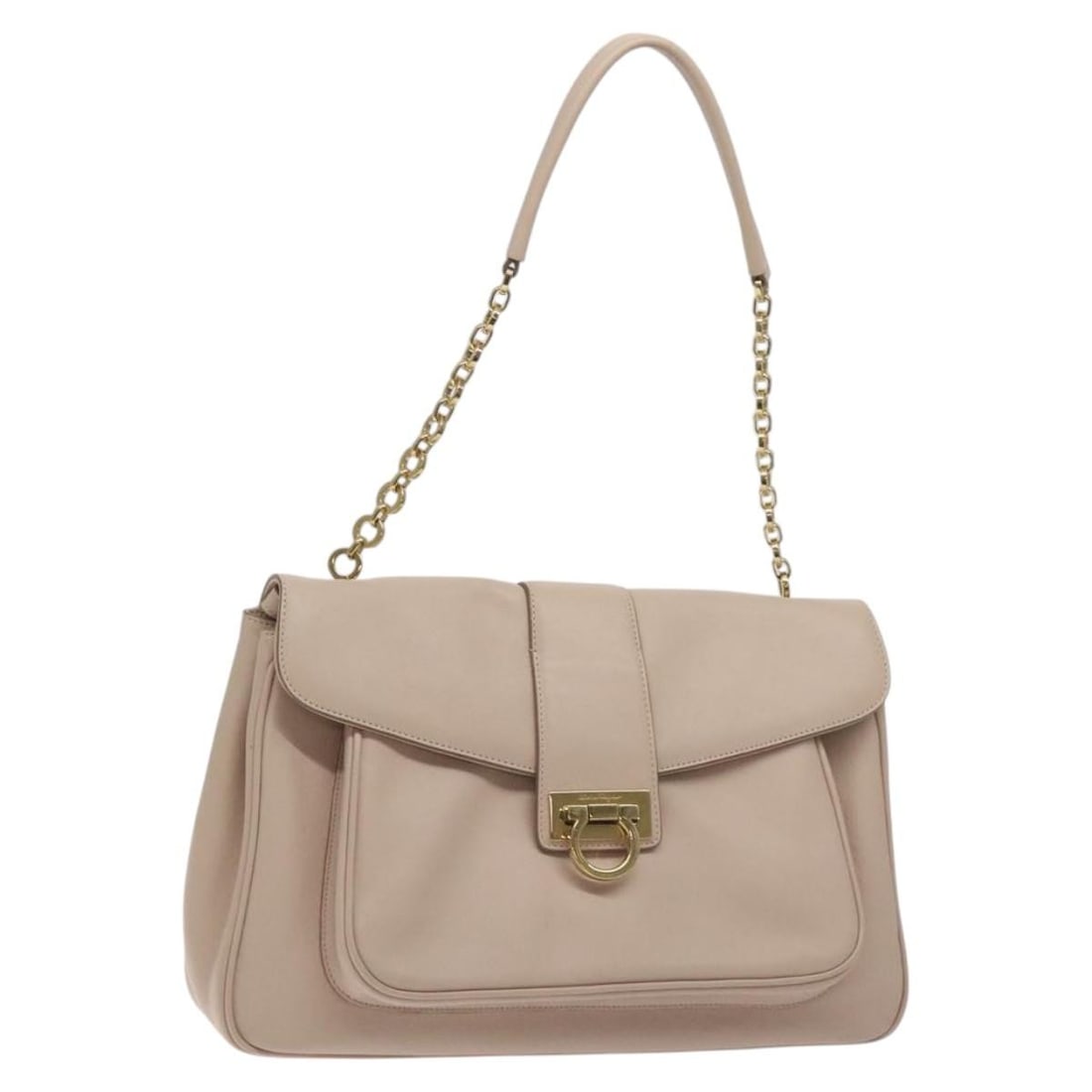 Salvatore Ferragamo Gancini Shoulder Bag Leather Beige Gold Authentic: Salvatore Ferragamo Gancini Shoulder Bag Leather Beige Gold Authentic This Salvatore Ferragamo Chain Gancini Shoulder Bag is a stylish accessory that combines luxury with practicality. Crafted from hi