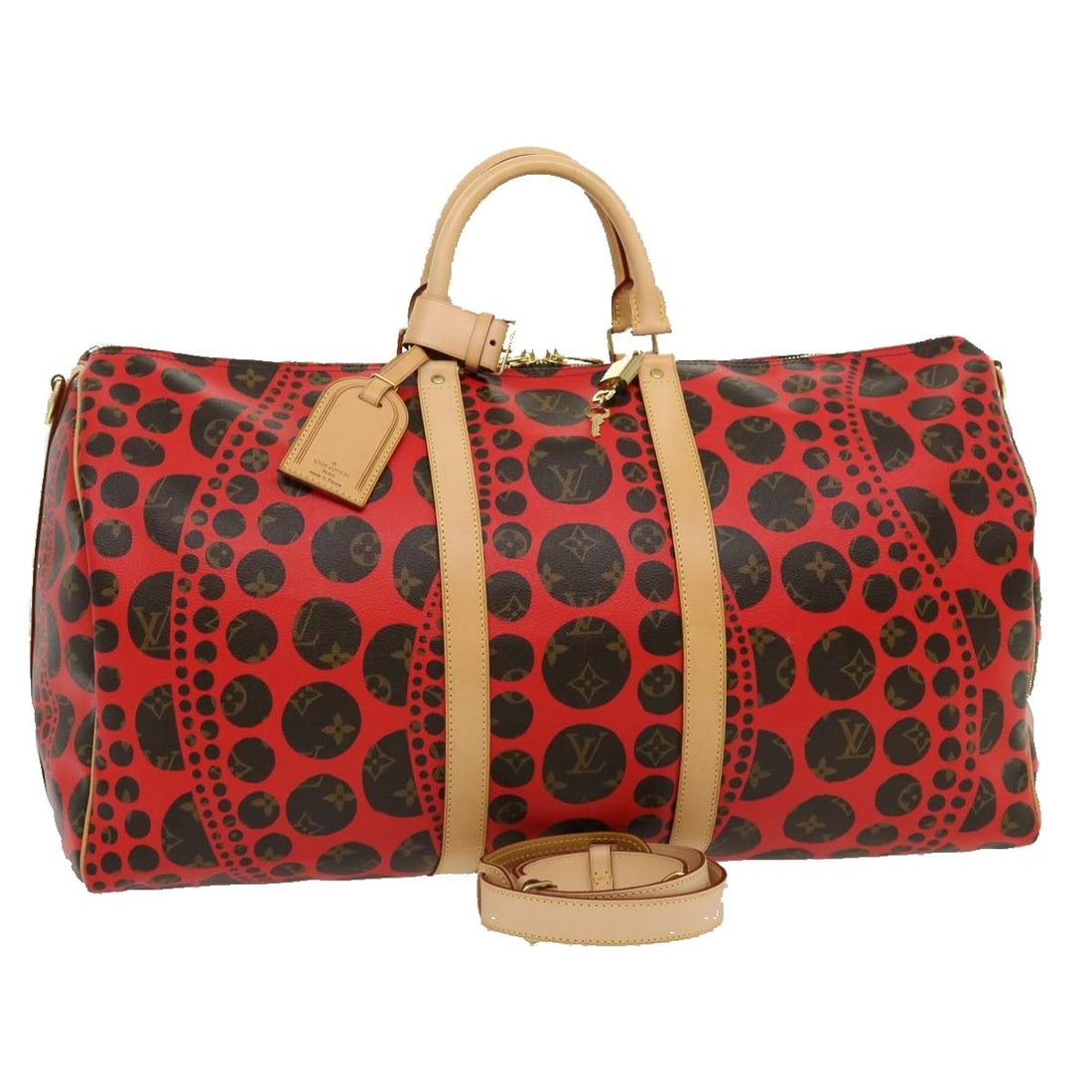 Louis Vuitton M40695 Keepall Bandouliere 55 Monogram Boston Bag: Louis Vuitton M40695 Keepall Bandouliere 55 Monogram Boston Bag This Louis Vuitton Keepall Bandouliere 55 is a Boston bag from the Monogram Yayoi Kusama line, made in France from Monogram Canvas in Mo