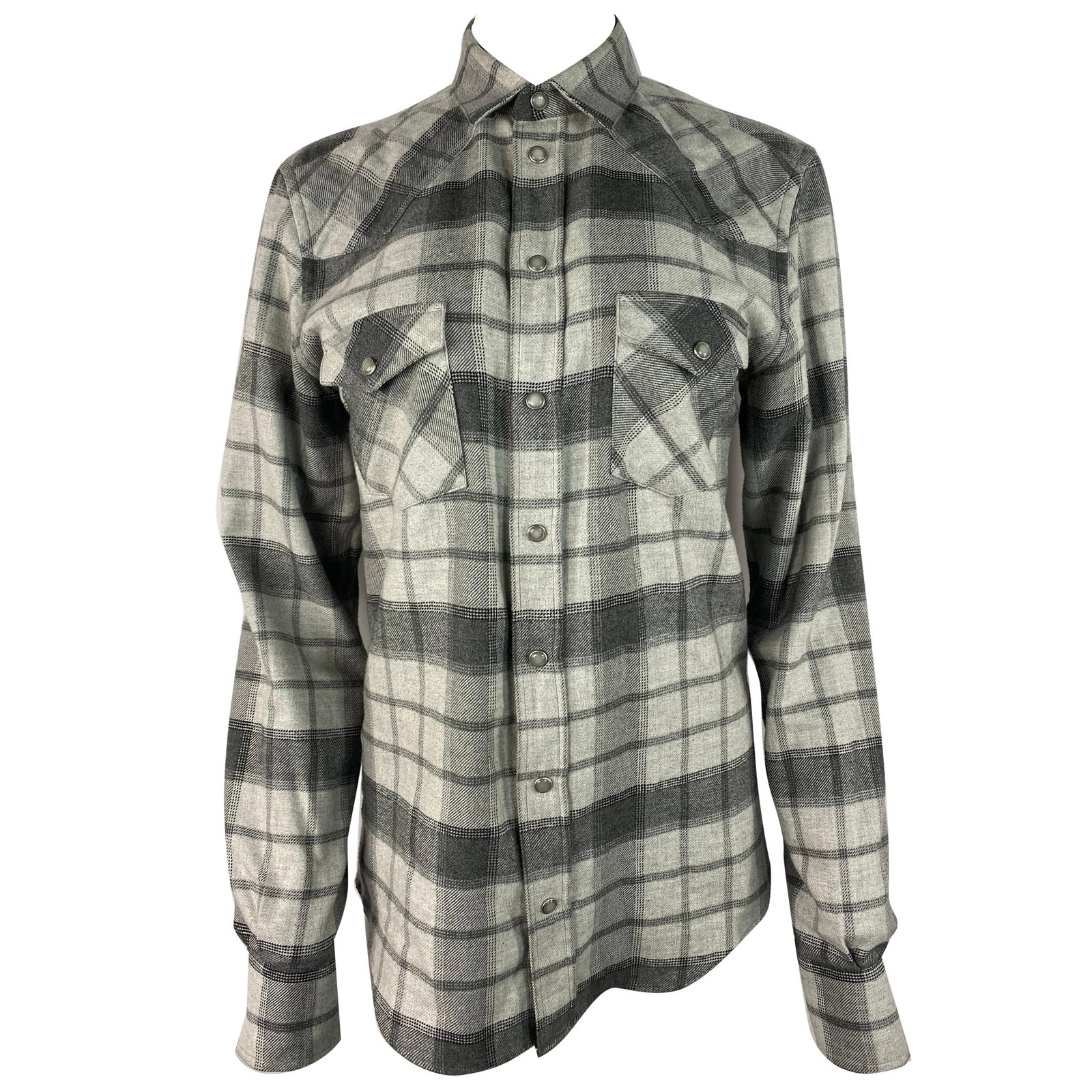 Dolce & Gabbana plaid cotton button front shirt in grey (1 of 10)