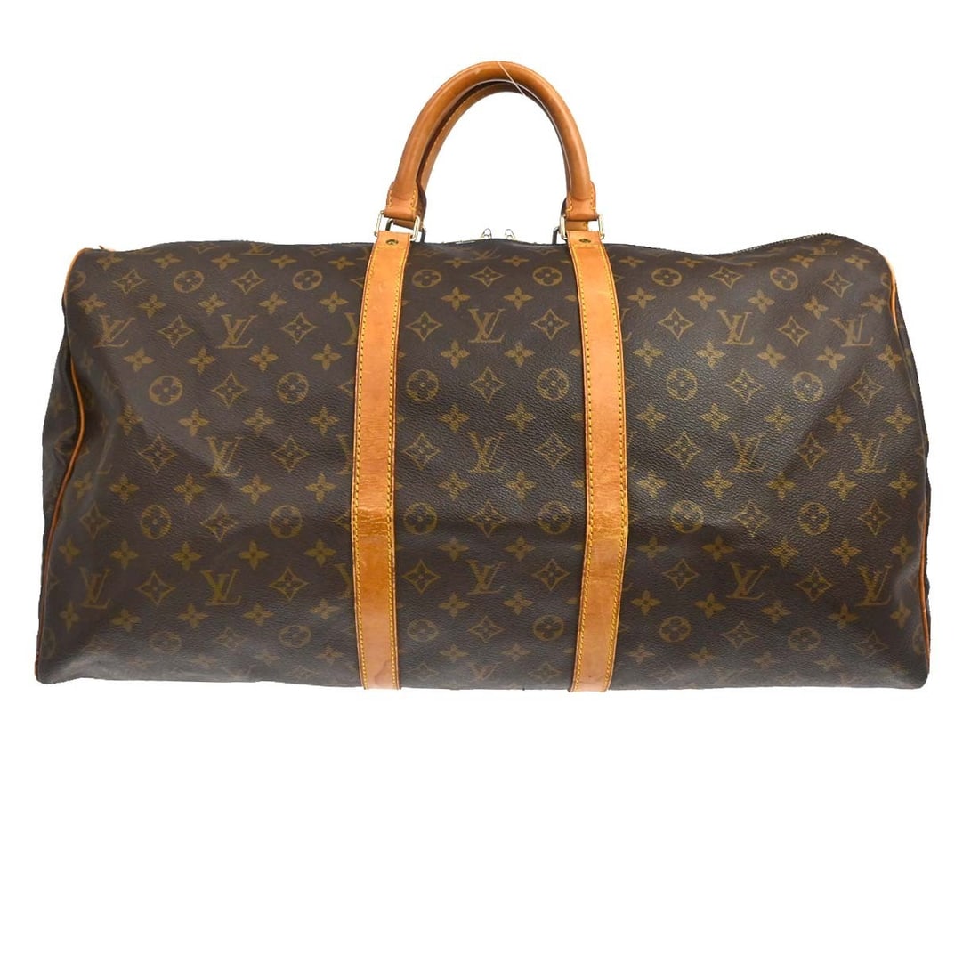 Louis Vuitton Keepall 55 Monogram Canvas Duffle Bag M41424: Louis Vuitton Keepall 55 Monogram Canvas Duffle Bag M41424 Vintage Louis Vuitton Keepall 55 travel handbag in Monogram canvas with leather trim and double handles. This unisex duffle-style bag feature