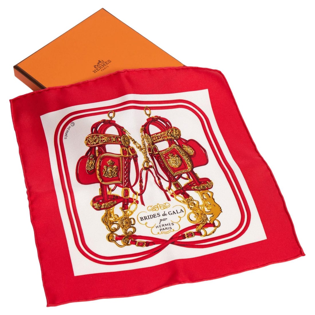 Hermes Brides De Gala Silk Mini Twilly Scarf with Box: Hermes Brides De Gala Silk Mini Twilly Scarf with Box Elevate your accessory collection with this exquisite Hermes Brides De Gala Mini Scarf. Crafted from luxurious silk, this mini twilly scarf featur