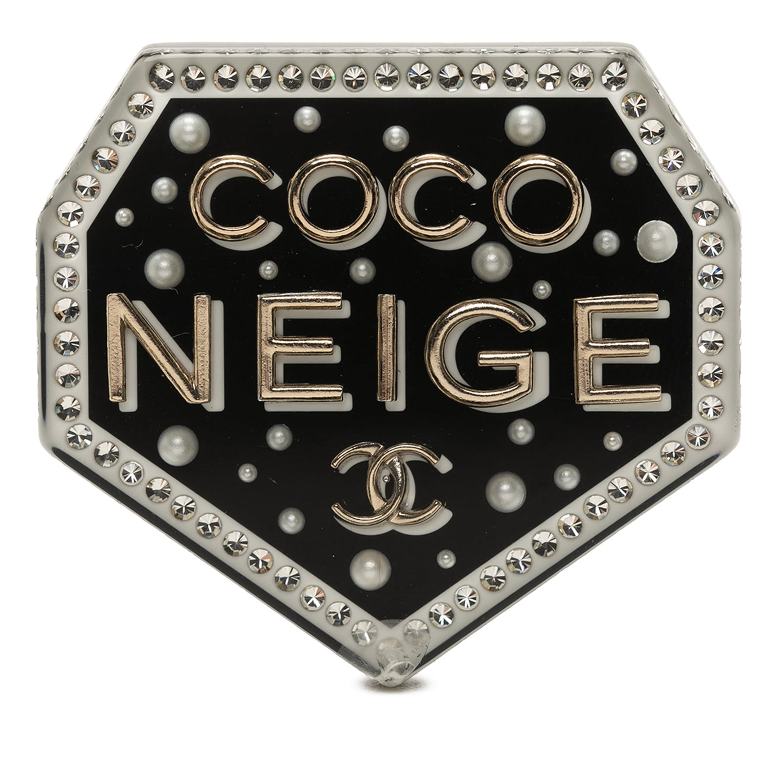 Chanel Coco Neige CC Resin Faux Pearl Strass Brooch Pin (1 of 4)