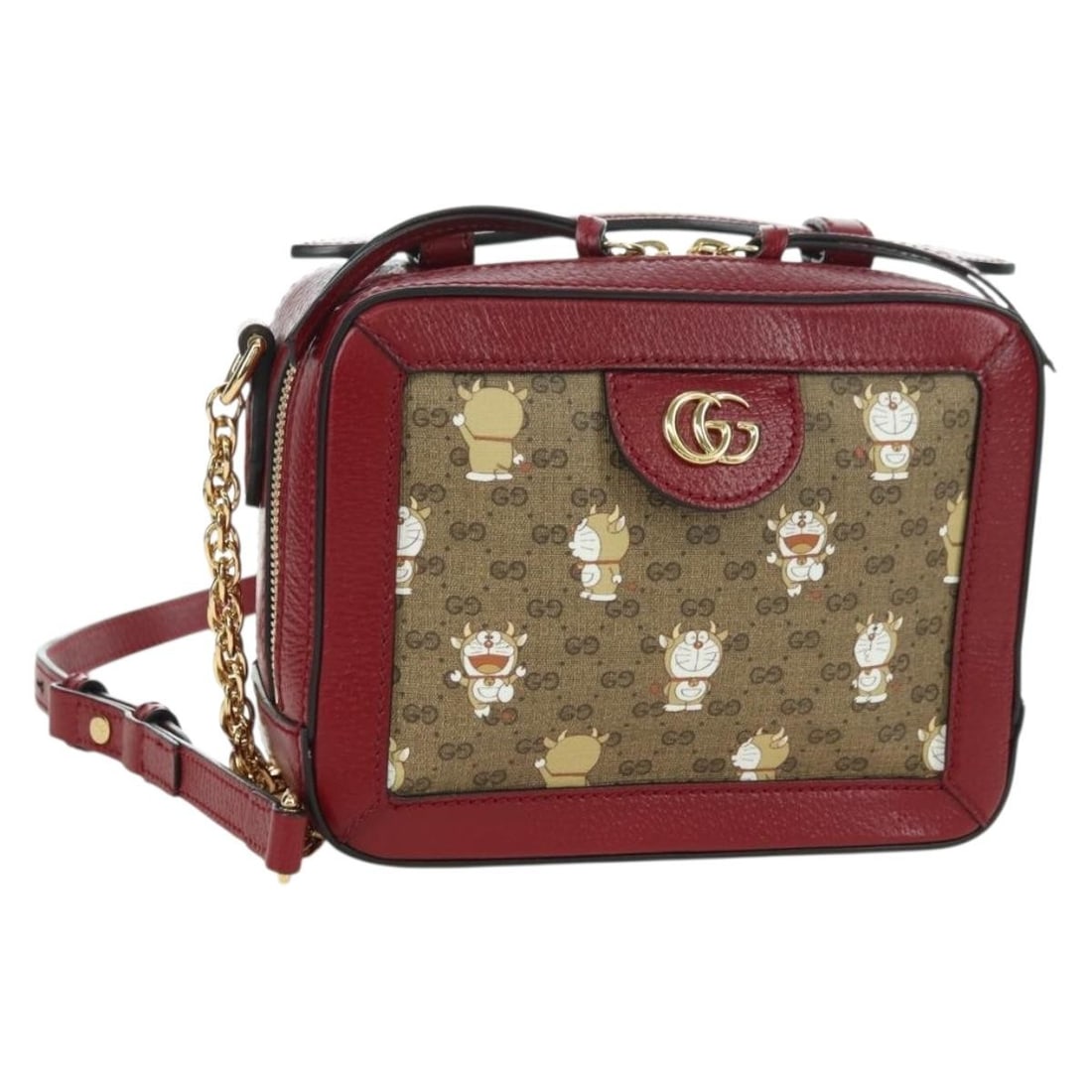 Gucci Doraemon 655596 Beige Micro GG Supreme Shoulder Bag: Gucci Doraemon 655596 Beige Micro GG Supreme Shoulder Bag Gucci Micro GG Supreme Doraemon Collaboration shoulder bag in beige/gold PVC leather and Micro Small GG canvas. Made in Italy, this women's ba