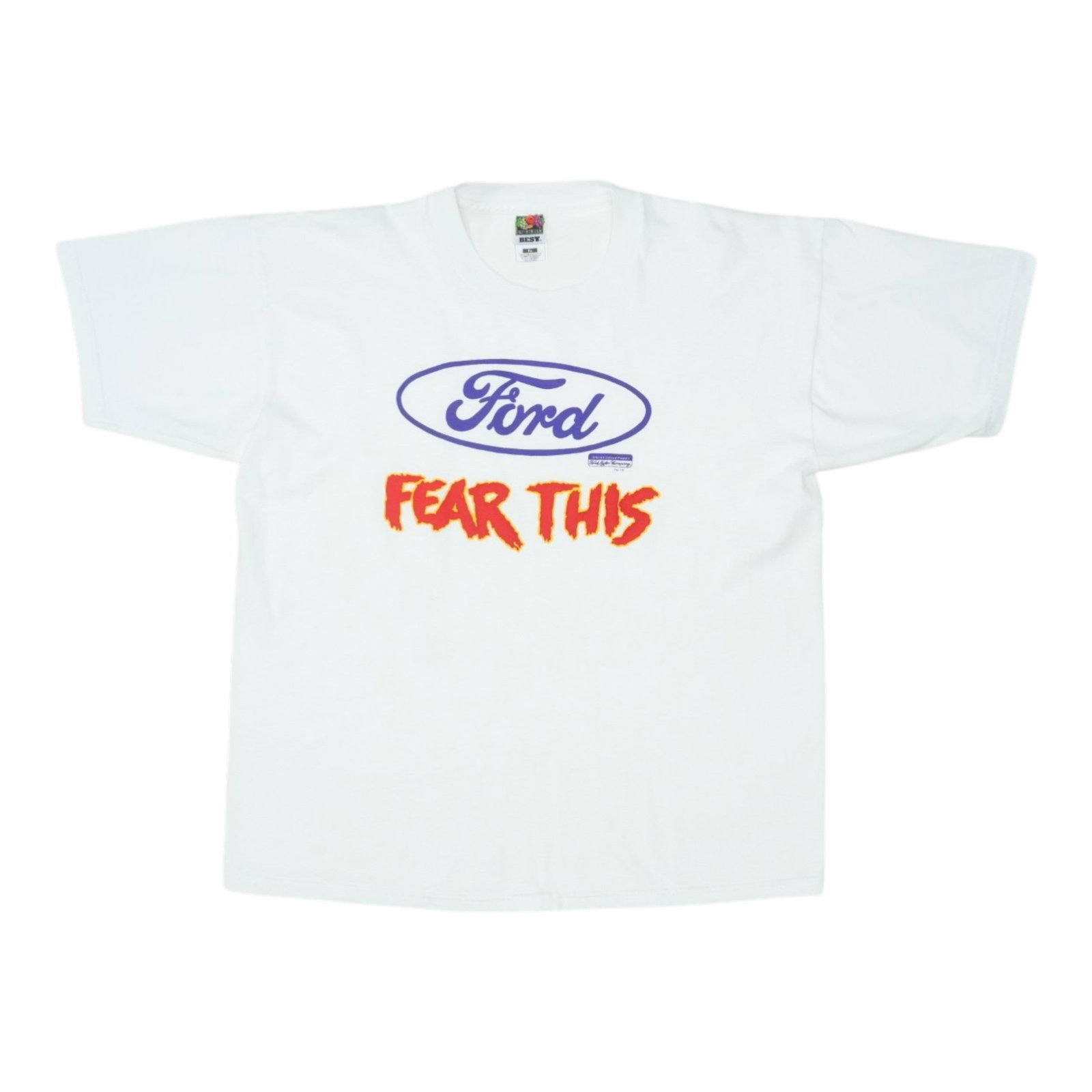 Vintage 1990s Ford Fear This White XL T Shirt: Vintage 1990s Ford Fear This White XL T Shirt Authentic 1990s Ford Fear This shirt in white with a classic vintage look. This original vintage tee is not a modern reproduction and features no back gra