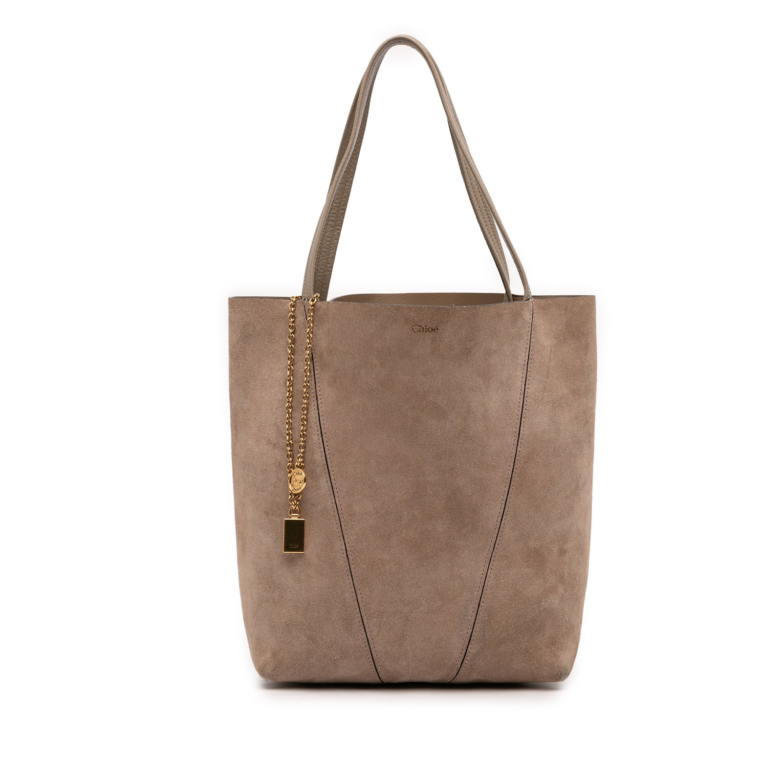Chloe Spin Tote Suede Leather Bag Medium Brown (1 of 9)