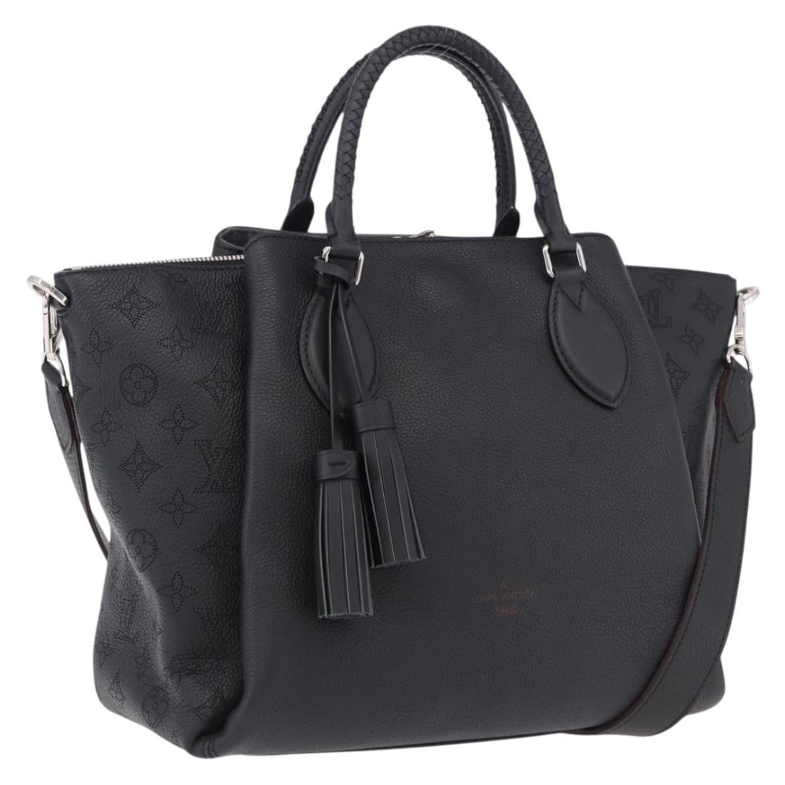 Louis Vuitton Omea M55029 Black Leather Handbag with Strap: Louis Vuitton Omea M55029 Black Leather Handbag with Strap Louis Vuitton Mahina Omea handbag in black leather. This women's bag includes a dust bag and shoulder strap and is made in France. Condition 