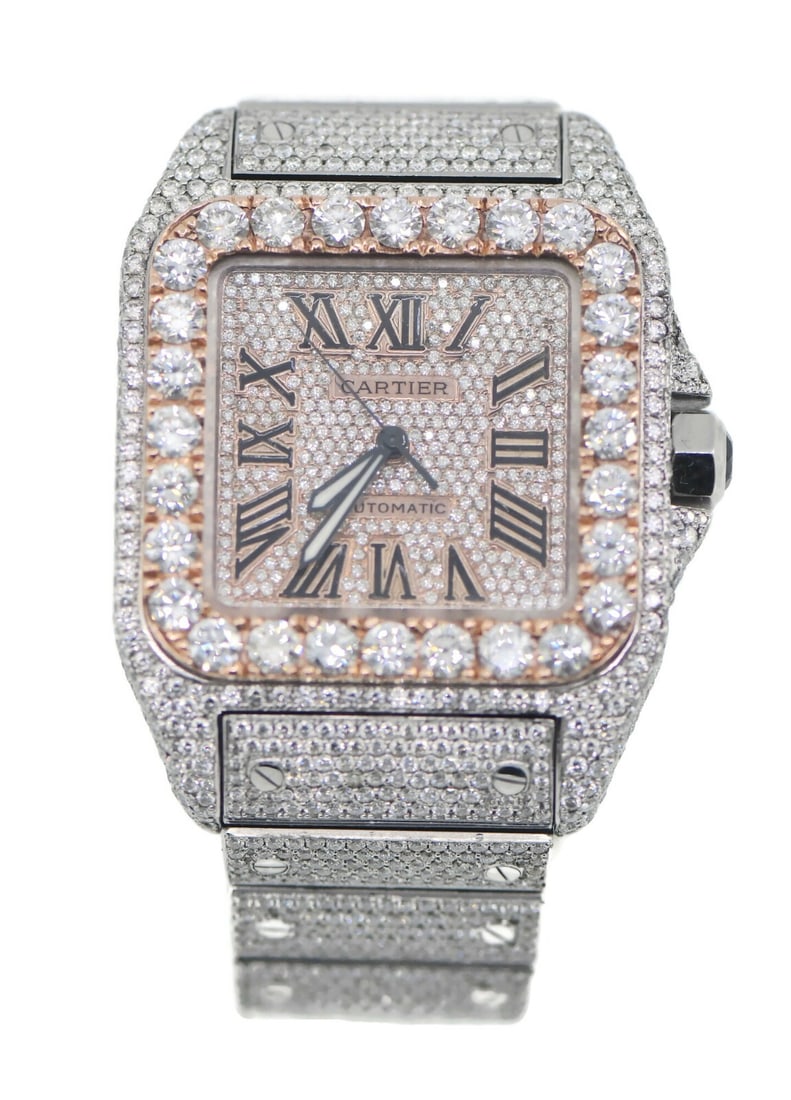 Cartier Santos W20073X8 stainless steel automatic watch aftermarket diamonds (1 of 5)