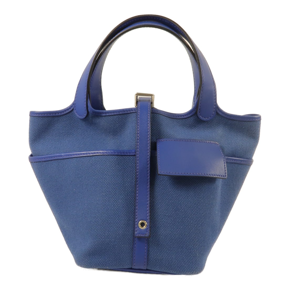 Hermes Picotin PM Blue Royal Egee Canvas Swift Leather Tote: Hermes Picotin PM Blue Royal Egee Canvas Swift Leather Tote Hermes Picotin PM tote bag in Blue Royale/Egee, made in France. The bag is crafted from canvas, Vaux Swift leather, and calfskin (cowhide), 