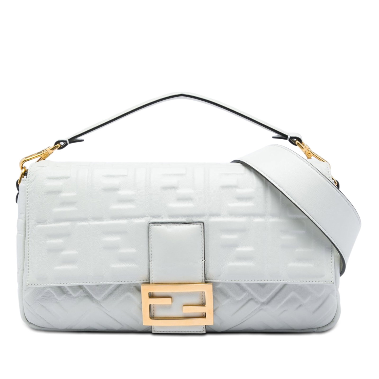 Fendi Baguette Satchel Large Zucca Embossed White Leather (1 of 5)