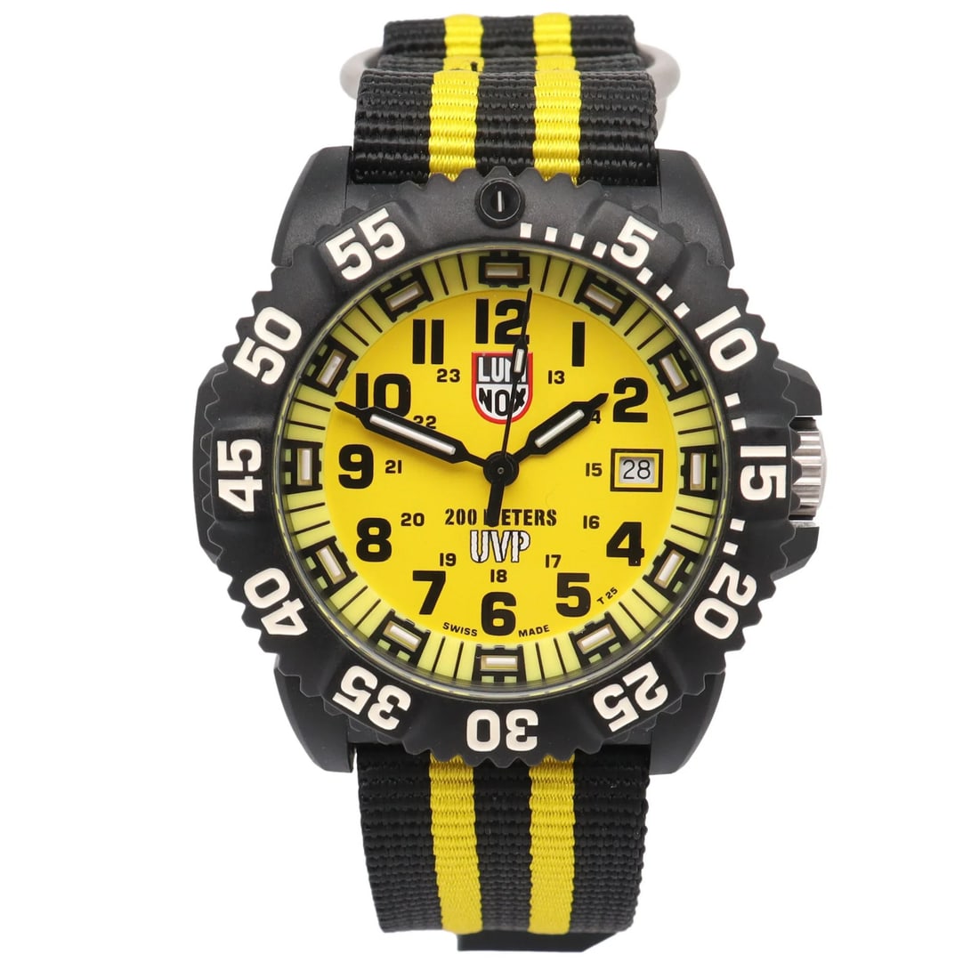 Luminox Scott Cassell 3955.SET mens quartz watch yellow dial 44mm carbon case: Luminox Scott Cassell 3955.SET mens quartz watch yellow dial 44mm carbon case Luminox Scott Cassell UVP men's quartz wristwatch with a yellow analog dial, black carbon case, and black/yellow nylon str