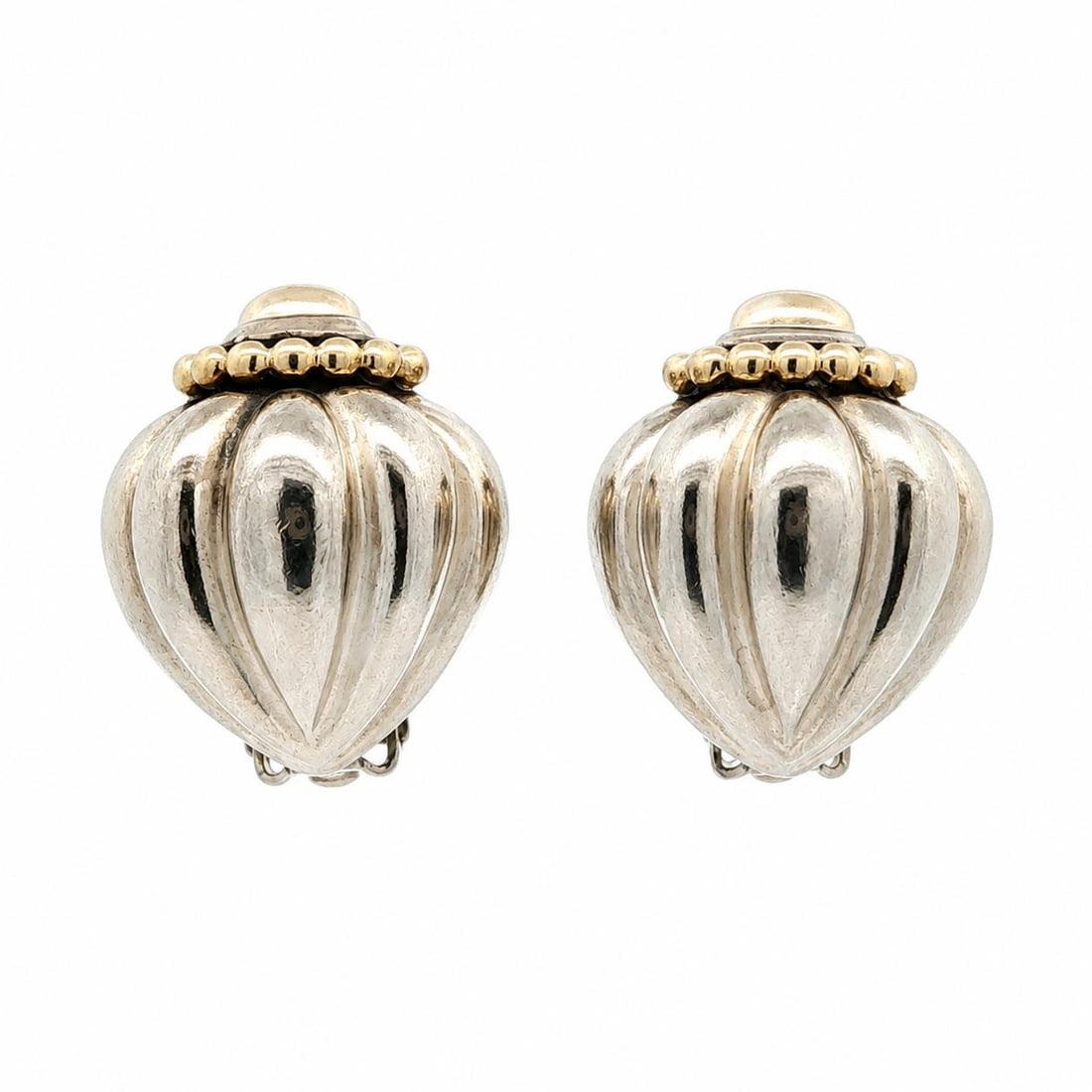 Sterling Silver Shell Clip Earrings with 14k Yellow Gold Beads (1 of 9)