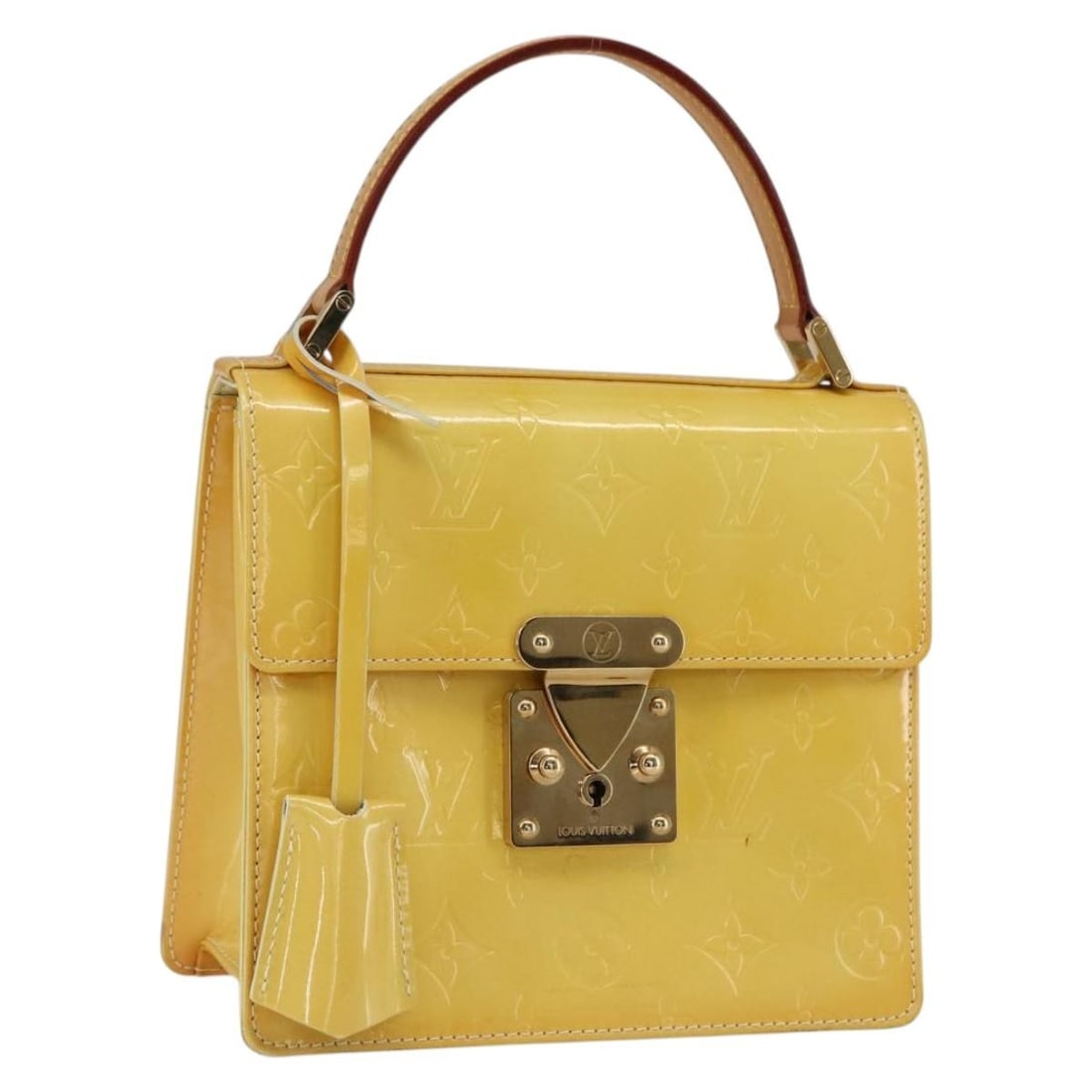 Louis Vuitton Vernis Spring Street Lime Yellow Hand Bag M91068: Louis Vuitton Vernis Spring Street Lime Yellow Hand Bag M91068 This Louis Vuitton Monogram Vernis Spring Street Bag features a lime yellow patent leather exterior, offering a vibrant and stylish look.